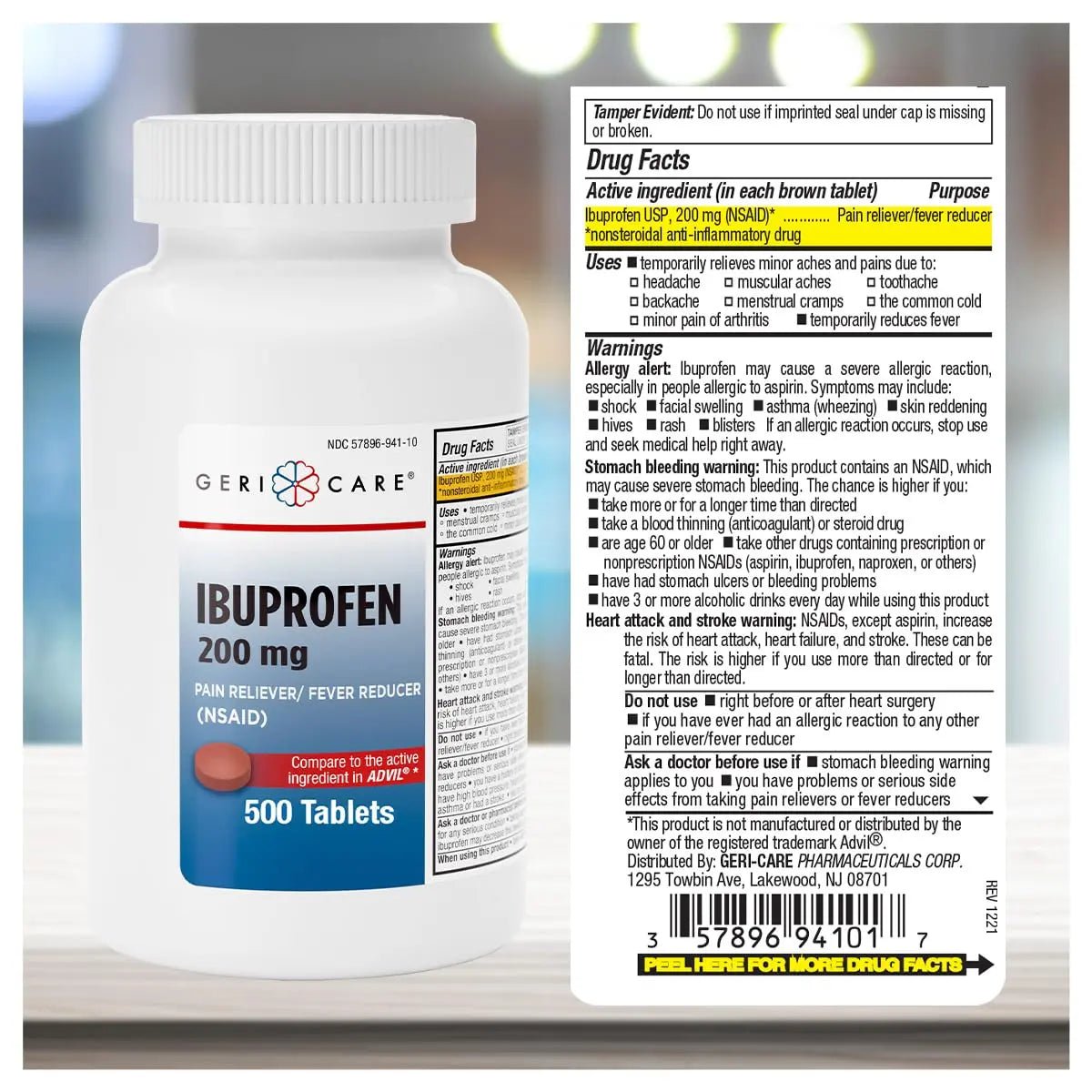 GeriCare Ibuprofen 200mg, Pain Reliever, Fever Reducer, Relieves Body Aches, 500 Count (Pack of 1) - Maple Wellness Supplements