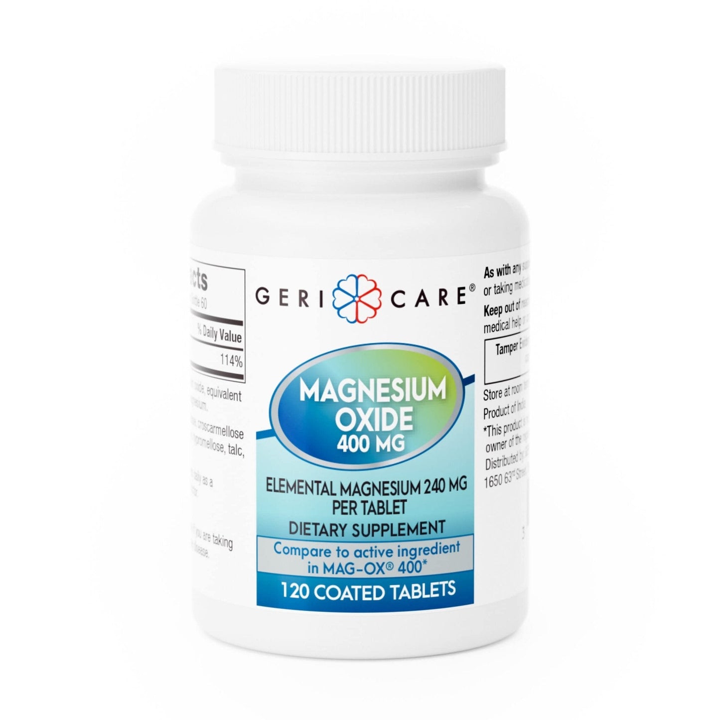 GeriCare Magnesium Oxide Supplement 240 mg of Elemental Magnesium, 120 Tablets, Essential Mineral Support, Promotes Vascular Health, Bone Strength, and Muscle Function (Pack of 1) - Maple Wellness Supplements