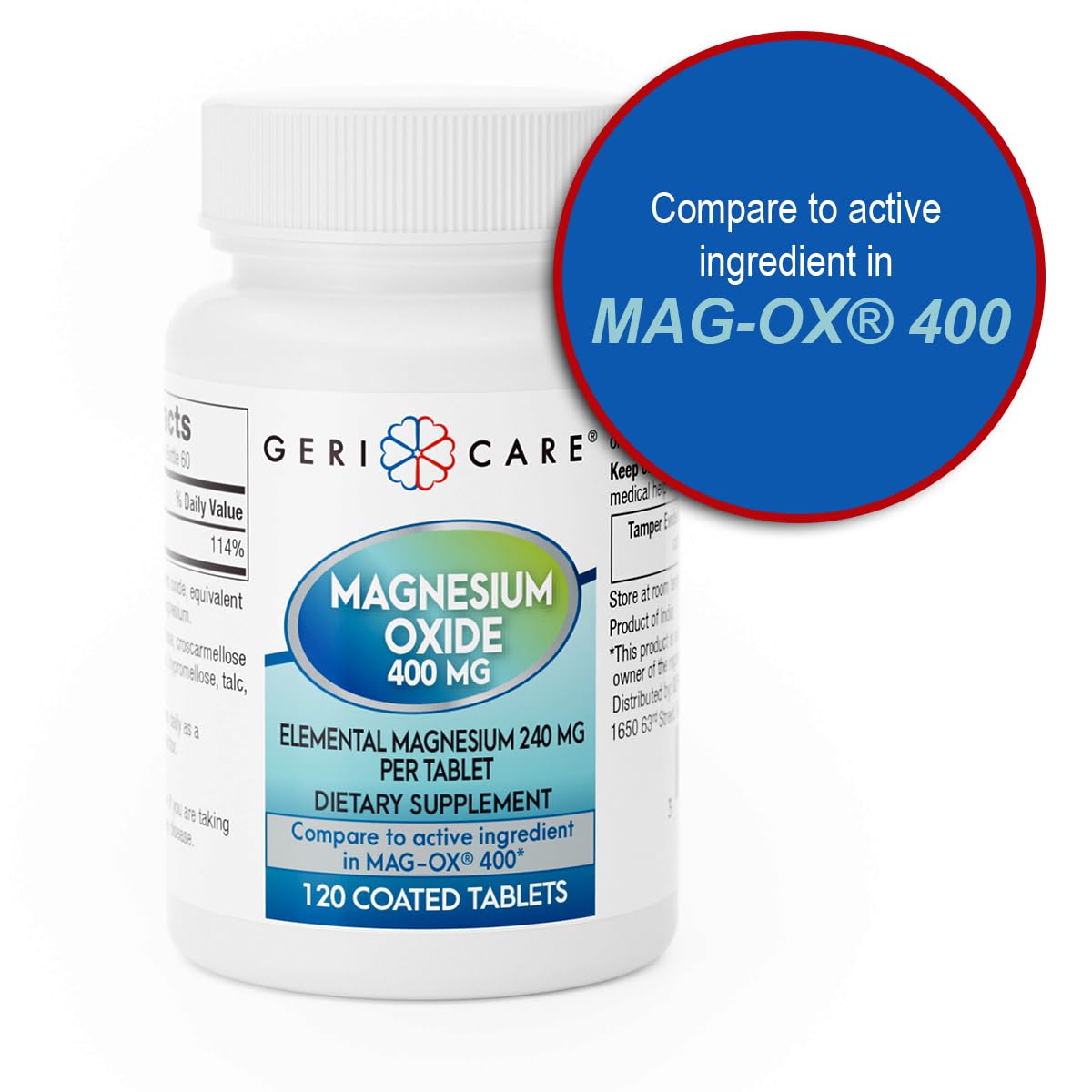GeriCare Magnesium Oxide Supplement 240 mg of Elemental Magnesium, 120 Tablets, Essential Mineral Support, Promotes Vascular Health, Bone Strength, and Muscle Function (Pack of 1) - Maple Wellness Supplements