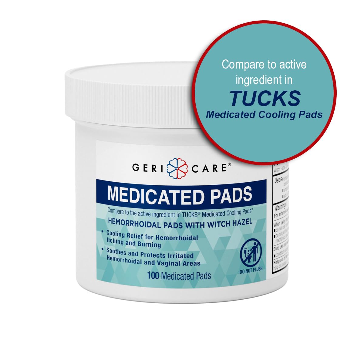 GeriCare Medicated Cooling Pads with Witch Hazel. for Soothing Itch, Discomfort, and Burning, Pre-Moistened Pads Ideal for Sensitive Areas, 100 Count (Pack of 1) - Maple Wellness Supplements
