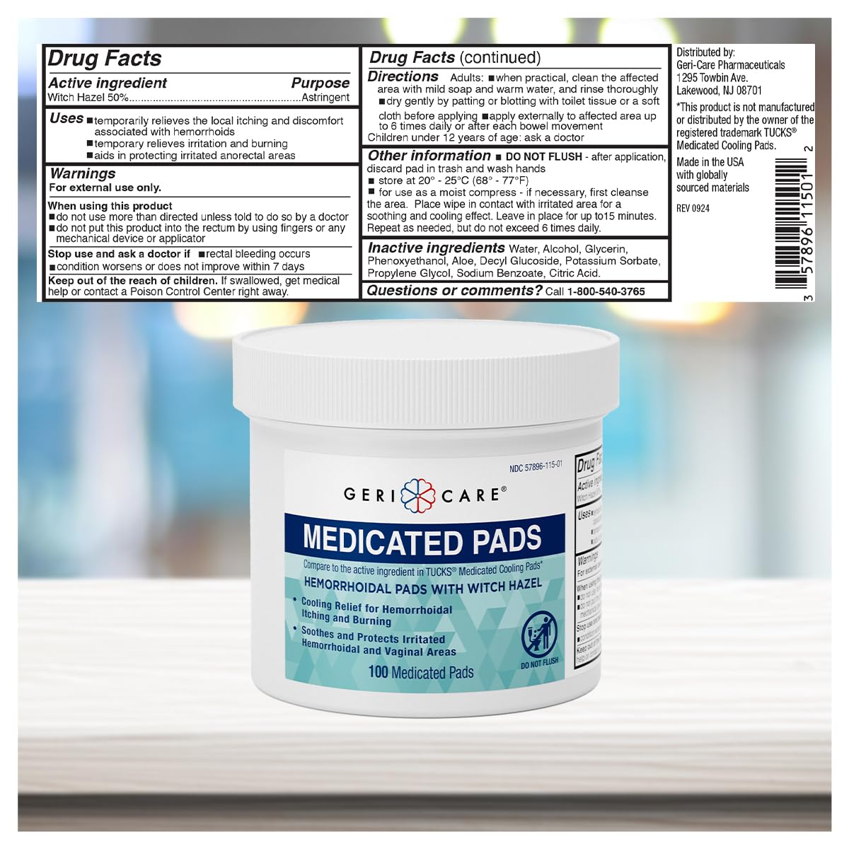 GeriCare Medicated Cooling Pads with Witch Hazel. for Soothing Itch, Discomfort, and Burning, Pre-Moistened Pads Ideal for Sensitive Areas, 100 Count (Pack of 1) - Maple Wellness Supplements