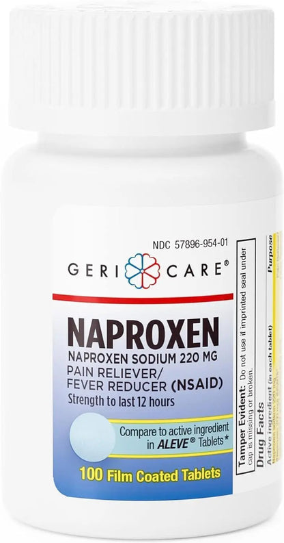 GeriCare Naproxen Sodium Tablets, 220mg (100 Count)- NSAID Extra-Strength Pain Relief for Headache, Arthritis, Muscle Aches, Menstrual Cramps- Film-Coated Naproxen, Anti-Inflammatory & Fever Reducer - Maple Wellness Supplements