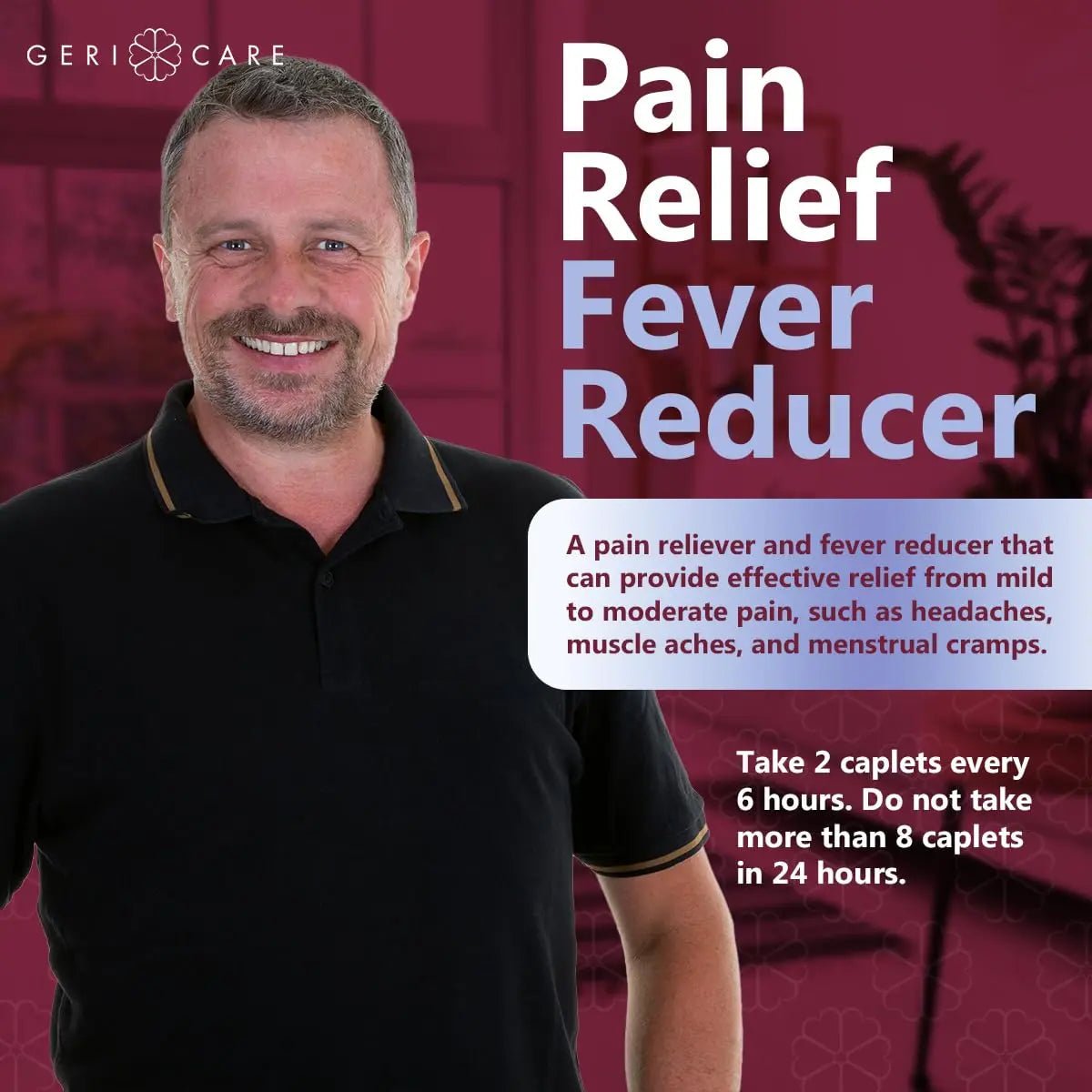 GeriCare Pain Reliever Extra Strength Caplets – 100 Count – Acetaminophen 250mg, Aspirin 250mg (NSAID), Caffeine 65mg – Powerful Triple-Action Formula for Headaches, Migraines & Minor Aches (2 Pack) - Maple Wellness Supplements