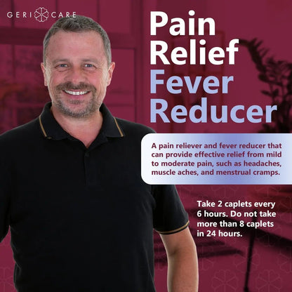 GeriCare Pain Reliever Extra Strength Caplets – 100 Count – Acetaminophen 250mg, Aspirin 250mg (NSAID), Caffeine 65mg – Powerful Triple-Action Formula for Headaches, Migraines & Minor Aches (2 Pack) - Maple Wellness Supplements