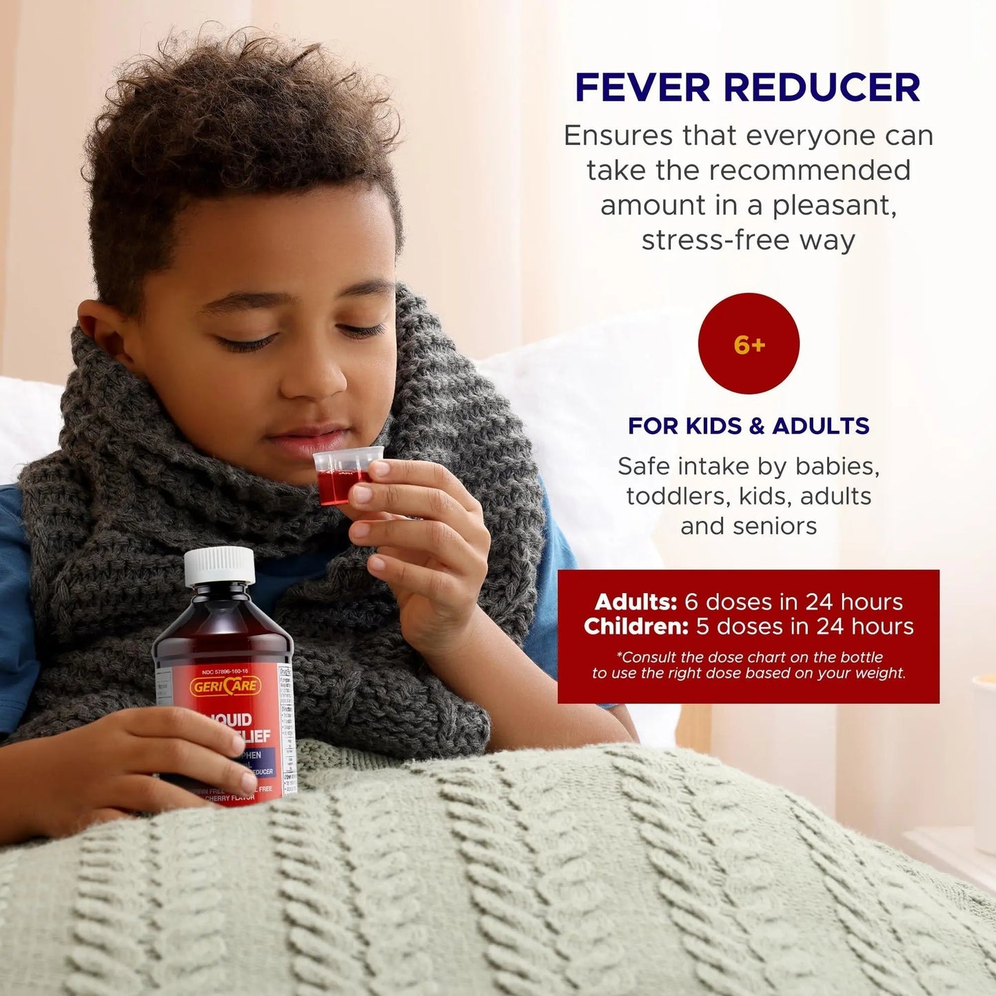 GeriCare Regular Strength Liquid Acetaminophen 160 mg, Pain Reliever, Fever Reducer, Aspirin & Alcohol Free, Cherry Flavored 16 Fl Oz (Pack of 2) - Maple Wellness Supplements