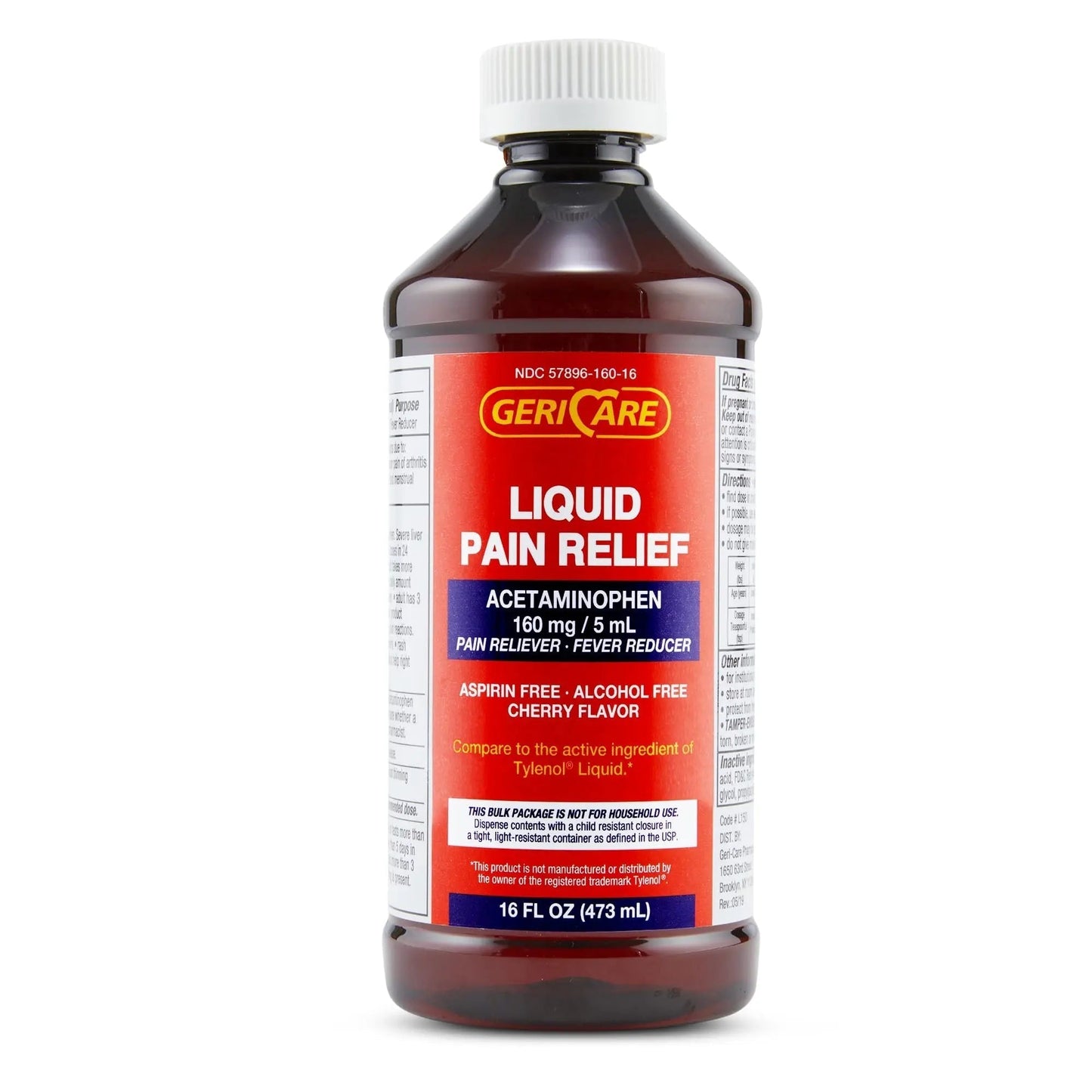 GeriCare Regular Strength Liquid Acetaminophen 160 mg, Pain Reliever, Fever Reducer, Aspirin & Alcohol Free, Cherry Flavored 16 Fl Oz (Pack of 2) - Maple Wellness Supplements