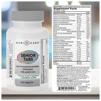 GeriCare Senior Tab 50+ Multivitamin and Minerals Tablets - Immune Support - Age-Defying Nutrition, 100 Count (Pack of 2) - Maple Wellness Supplements