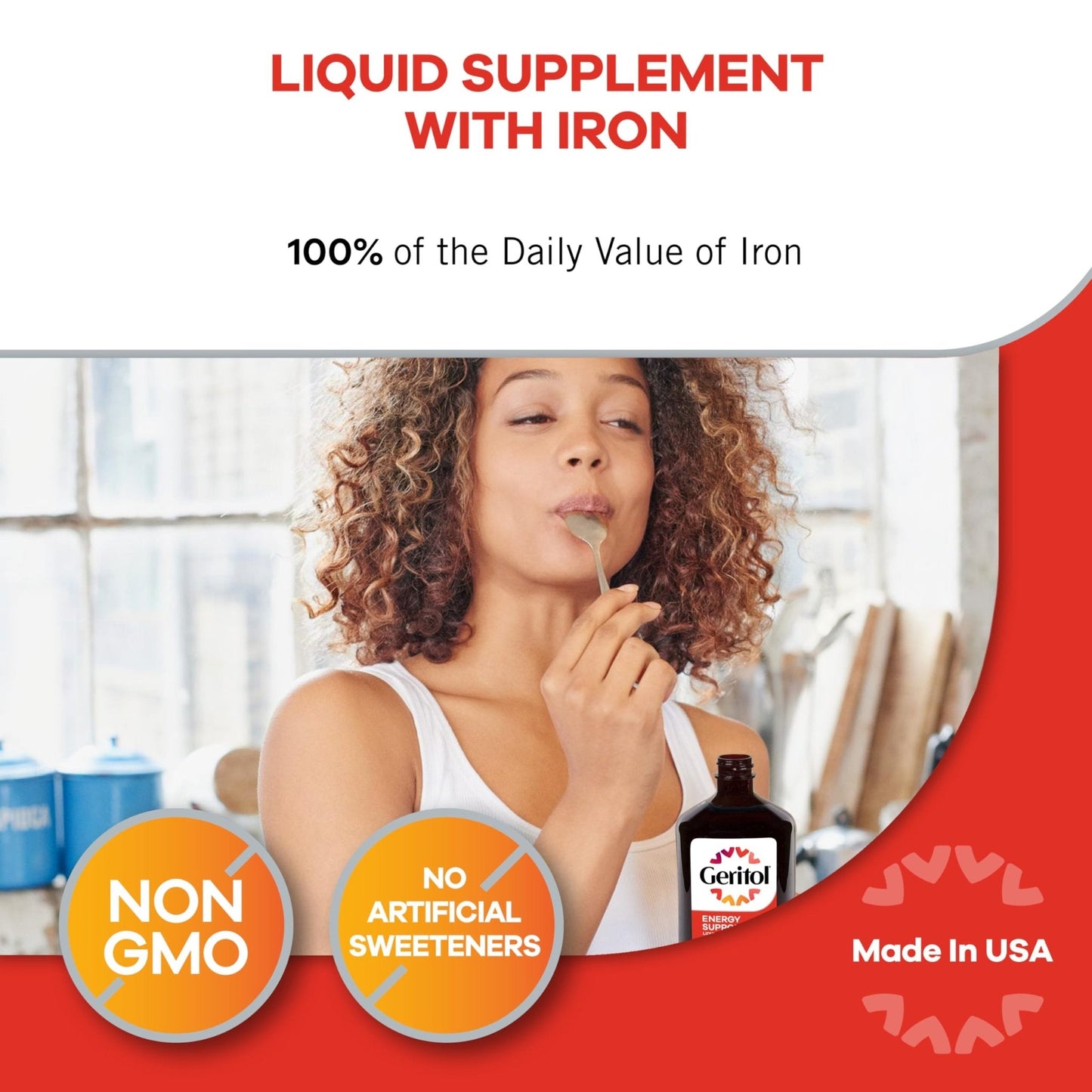 Geritol Liquid Vitamin and Iron Supplement, Energy Support, Contains High Potency B-Vitamins and Iron, Pleasant Tasting, Easy to Swallow - Maple Wellness Supplements
