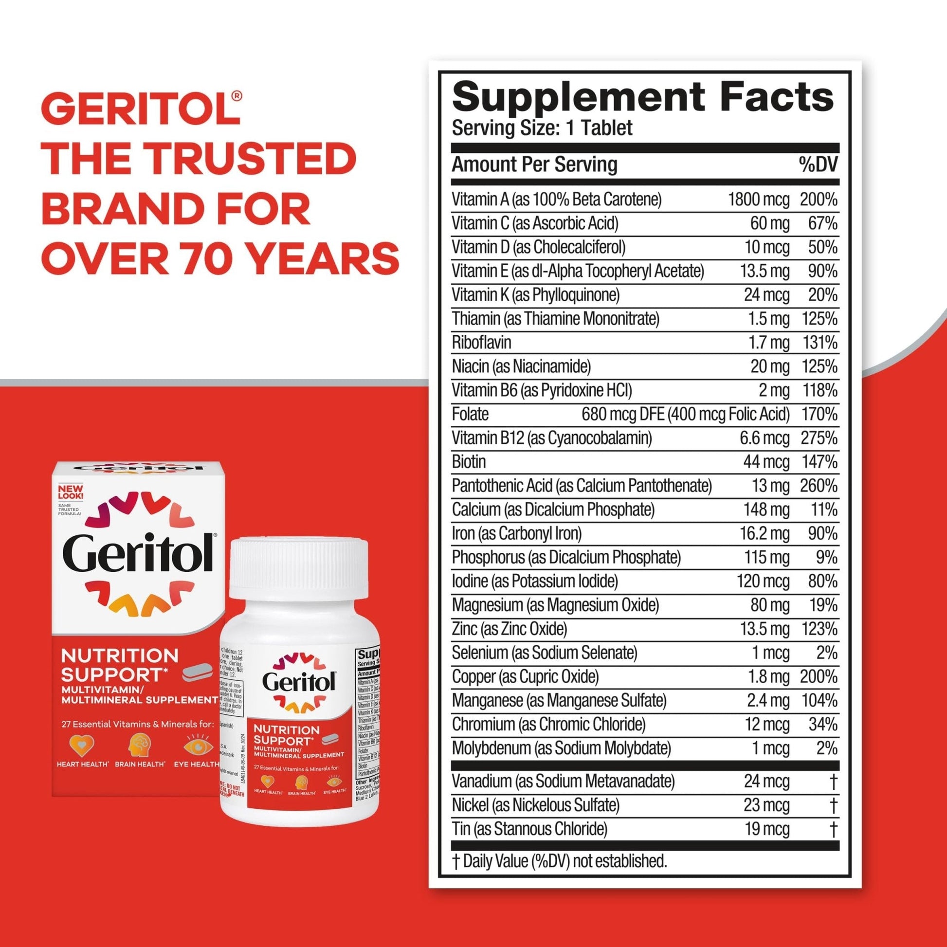 Geritol, Multivitamin Supplement, Contains B-Vitamins, Antioxidants, Vitamins C, E & D and Iron, 26 Essential Vitamins and Minerals, Gluten-Free - Maple Wellness Supplements