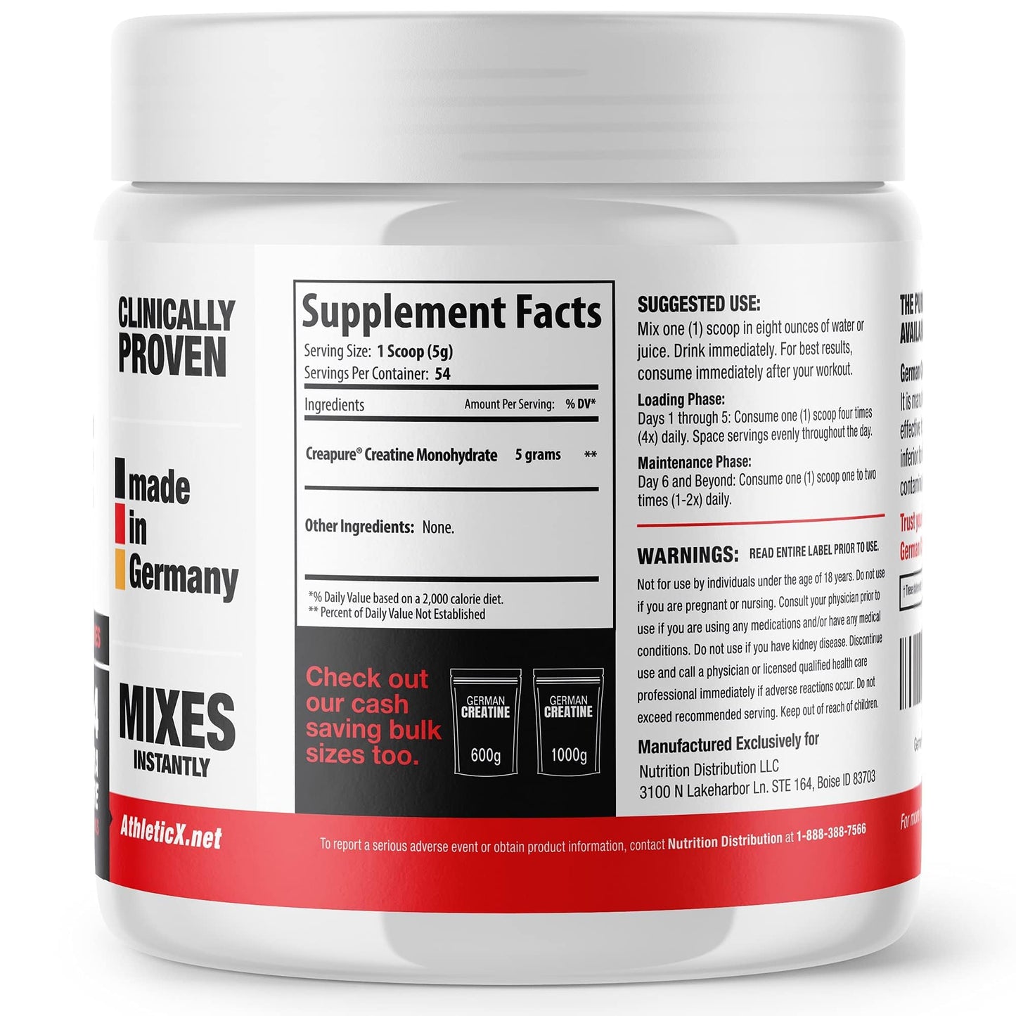 German Creatine - Micronized Creatine Monohydrate Powder, 99.99% Pure Creapure for Muscle Growth, Strength & Performance, Supports Muscle Recovery, 3rd Party Tested - Maple Wellness Supplements
