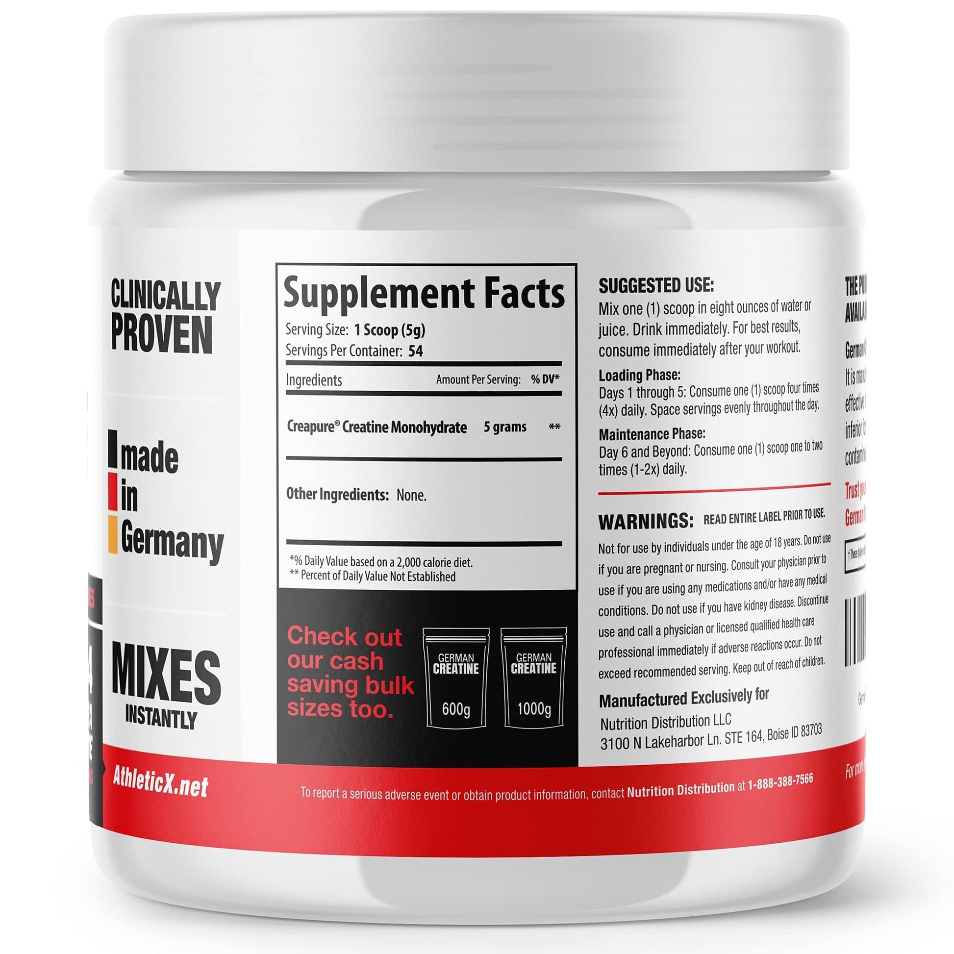 German Creatine - Micronized Creatine Monohydrate Powder, 99.99% Pure Creapure for Muscle Growth, Strength & Performance, Supports Muscle Recovery, 3rd Party Tested - Maple Wellness Supplements