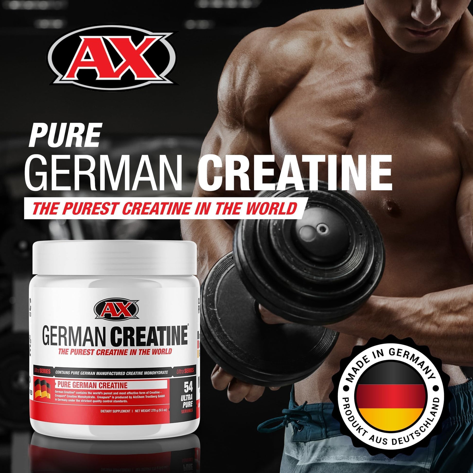 German Creatine - Micronized Creatine Monohydrate Powder, 99.99% Pure Creapure for Muscle Growth, Strength & Performance, Supports Muscle Recovery, 3rd Party Tested - Maple Wellness Supplements
