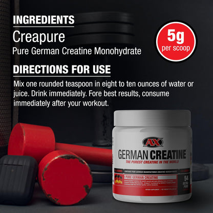 German Creatine - Micronized Creatine Monohydrate Powder, 99.99% Pure Creapure for Muscle Growth, Strength & Performance, Supports Muscle Recovery, 3rd Party Tested - Maple Wellness Supplements