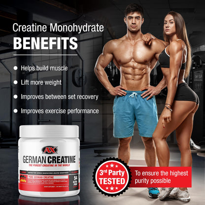 German Creatine - Micronized Creatine Monohydrate Powder, 99.99% Pure Creapure for Muscle Growth, Strength & Performance, Supports Muscle Recovery, 3rd Party Tested - Maple Wellness Supplements