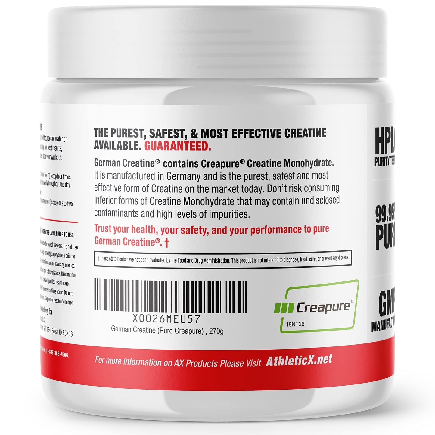 German Creatine - Micronized Creatine Monohydrate Powder, 99.99% Pure Creapure for Muscle Growth, Strength & Performance, Supports Muscle Recovery, 3rd Party Tested, Unflavored - 270g (54 Servings) - Maple Wellness Supplements