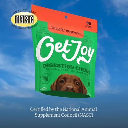Get Joy Digestion Chews, Gut Health Supplement for Dogs, Vet Recommended Soft Daily Digestive Health & Immune Support with Prebiotics, Probiotics & Postbiotics, Made in USA, 90 Count - Maple Wellness Supplements
