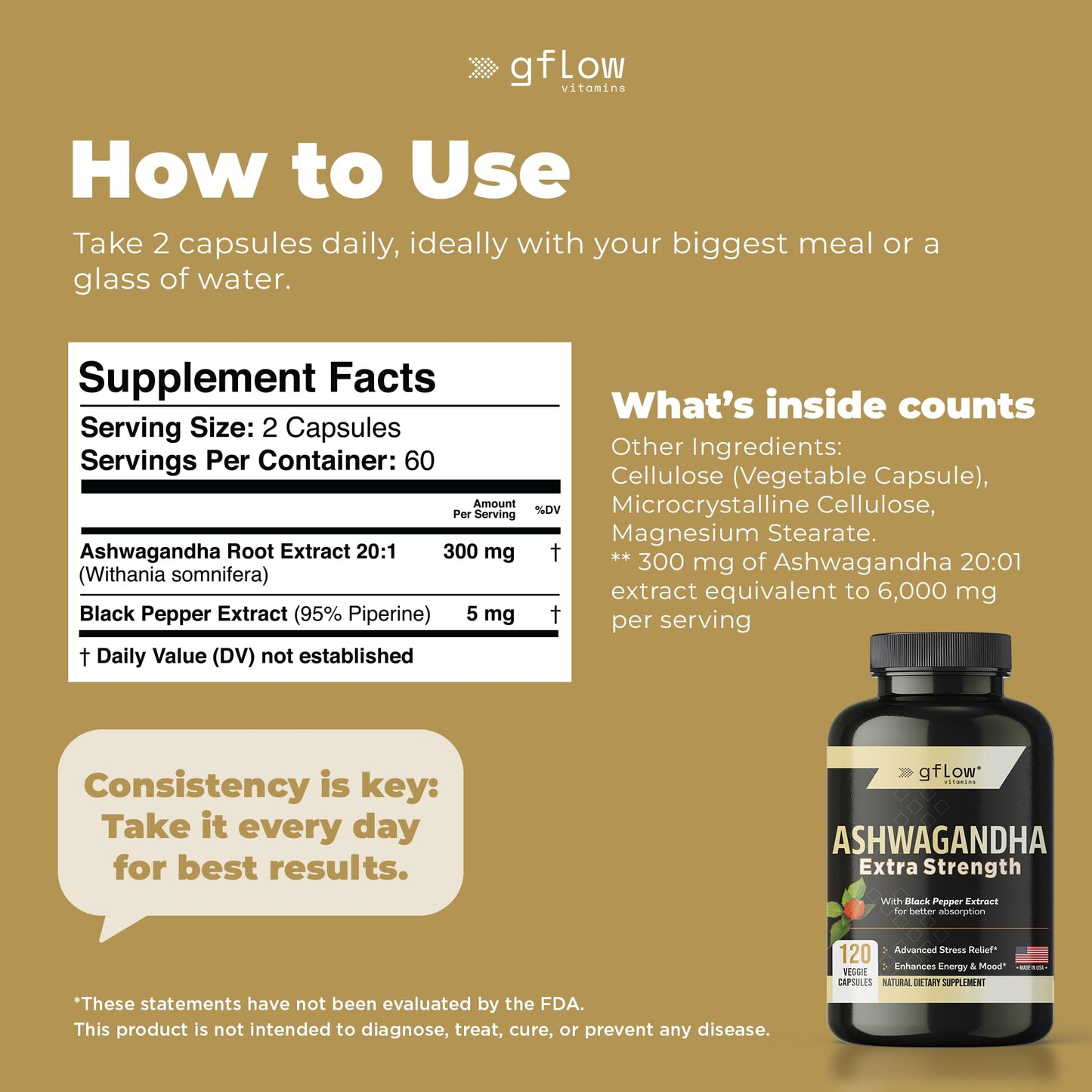 gflow vitamins Ashwagandha Supplements for Women and Men | Sleep, Mood and Energy Support | Extra Strength - Maple Wellness Supplements