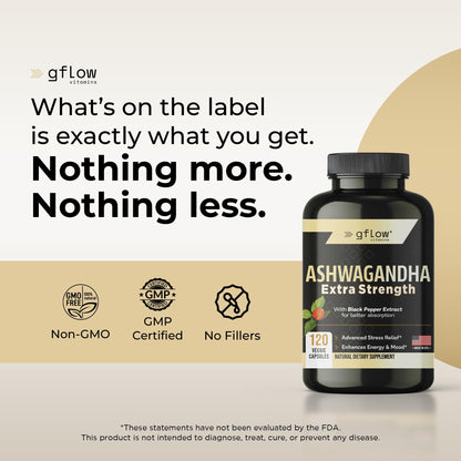 gflow vitamins Ashwagandha Supplements for Women and Men | Sleep, Mood and Energy Support | Extra Strength - Maple Wellness Supplements