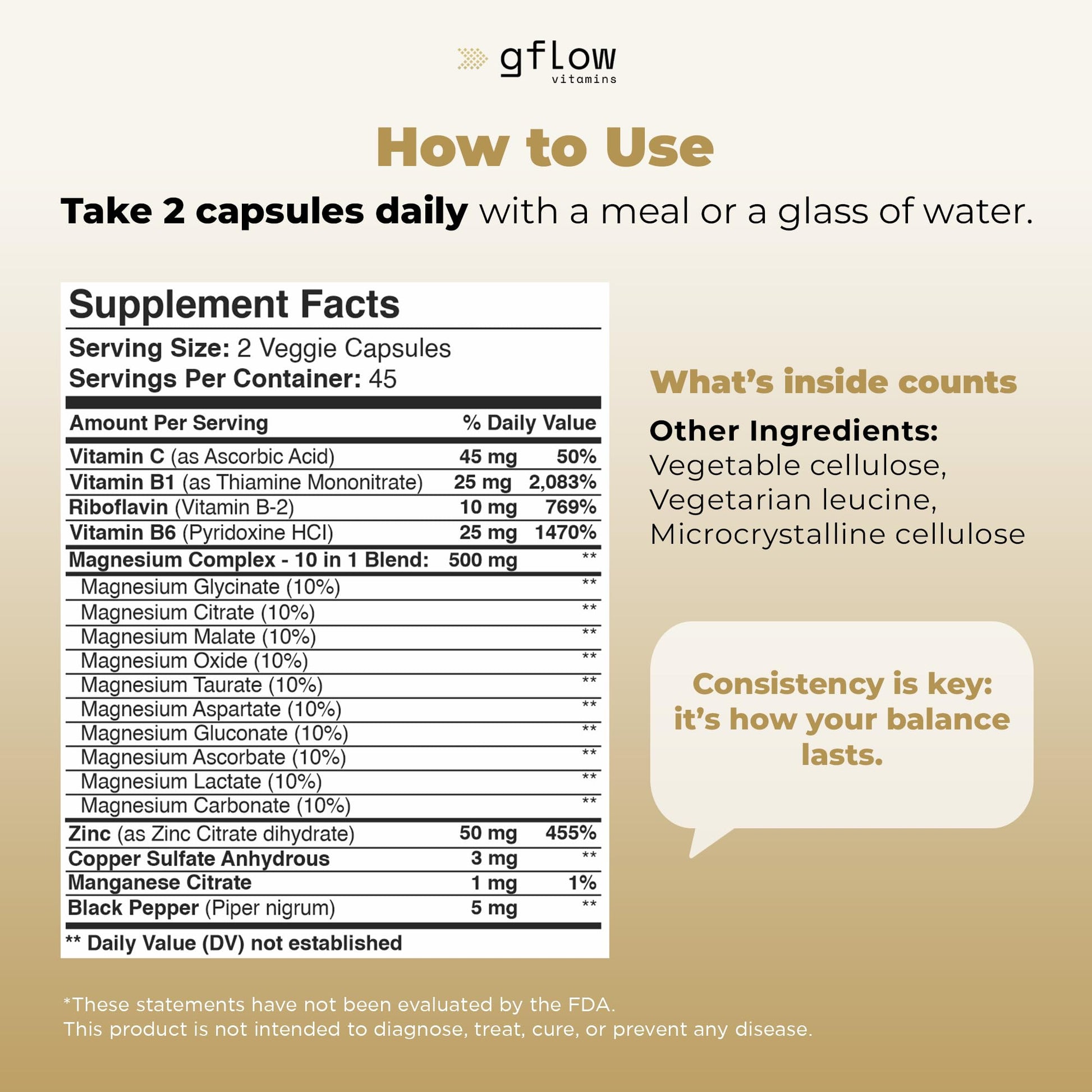 gflow vitamins Magnesium Complex Supplement - 10 Active Forms, Glycinate, Citrate, Malate, Oxide, Taurate, Aspartate, Gluconate, Ascorbate, Lactate, Carbonate, Plus More with Vitamin C B1 B2 B6 B12 - Maple Wellness Supplements