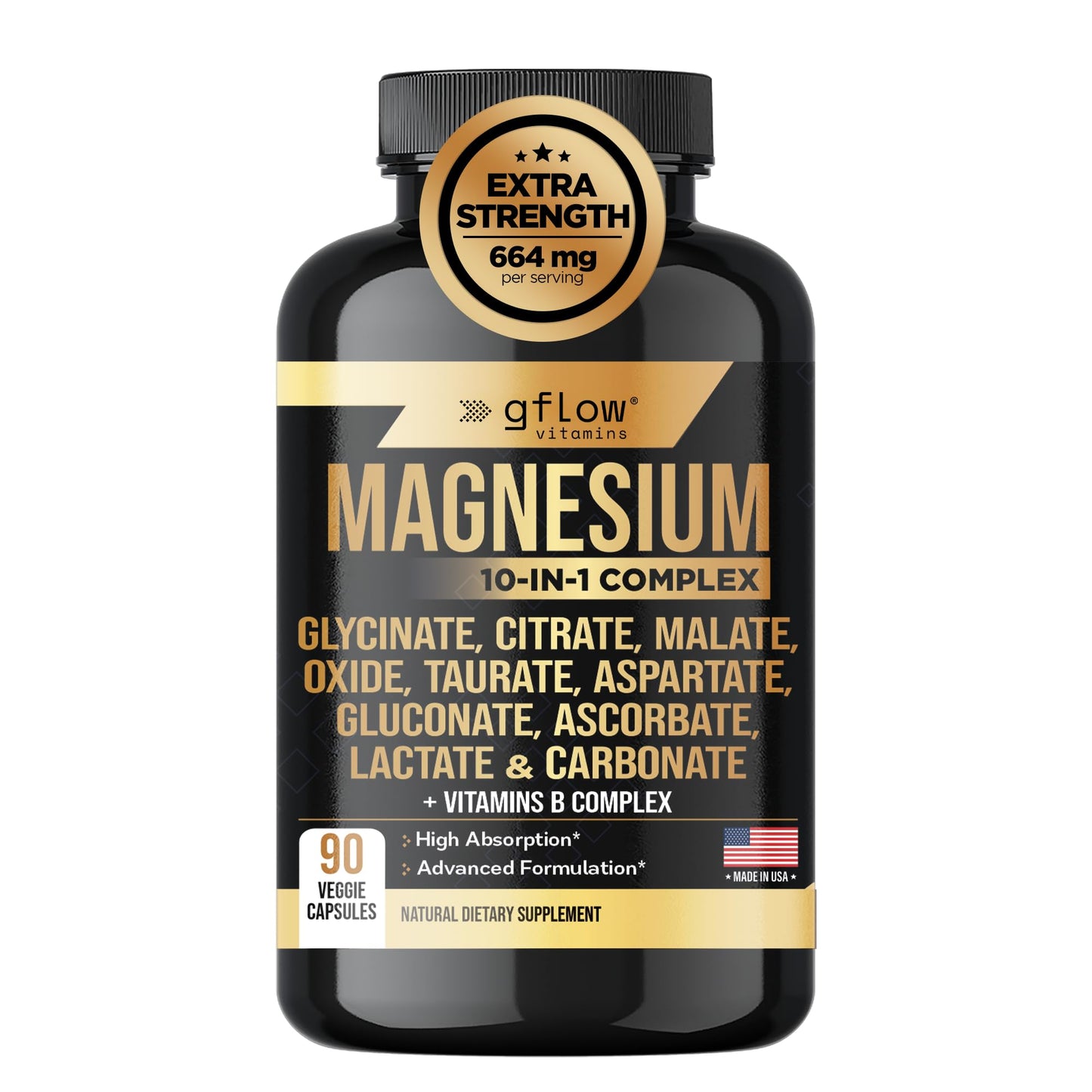 gflow vitamins Magnesium Complex Supplement - 10 Active Forms, Glycinate, Citrate, Malate, Oxide, Taurate, Aspartate, Gluconate, Ascorbate, Lactate, Carbonate, Plus More with Vitamin C B1 B2 B6 B12 - Maple Wellness Supplements