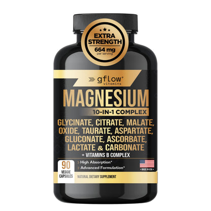 gflow vitamins Magnesium Complex Supplement - 10 Active Forms, Glycinate, Citrate, Malate, Oxide, Taurate, Aspartate, Gluconate, Ascorbate, Lactate, Carbonate, Plus More with Vitamin C B1 B2 B6 B12 - Maple Wellness Supplements