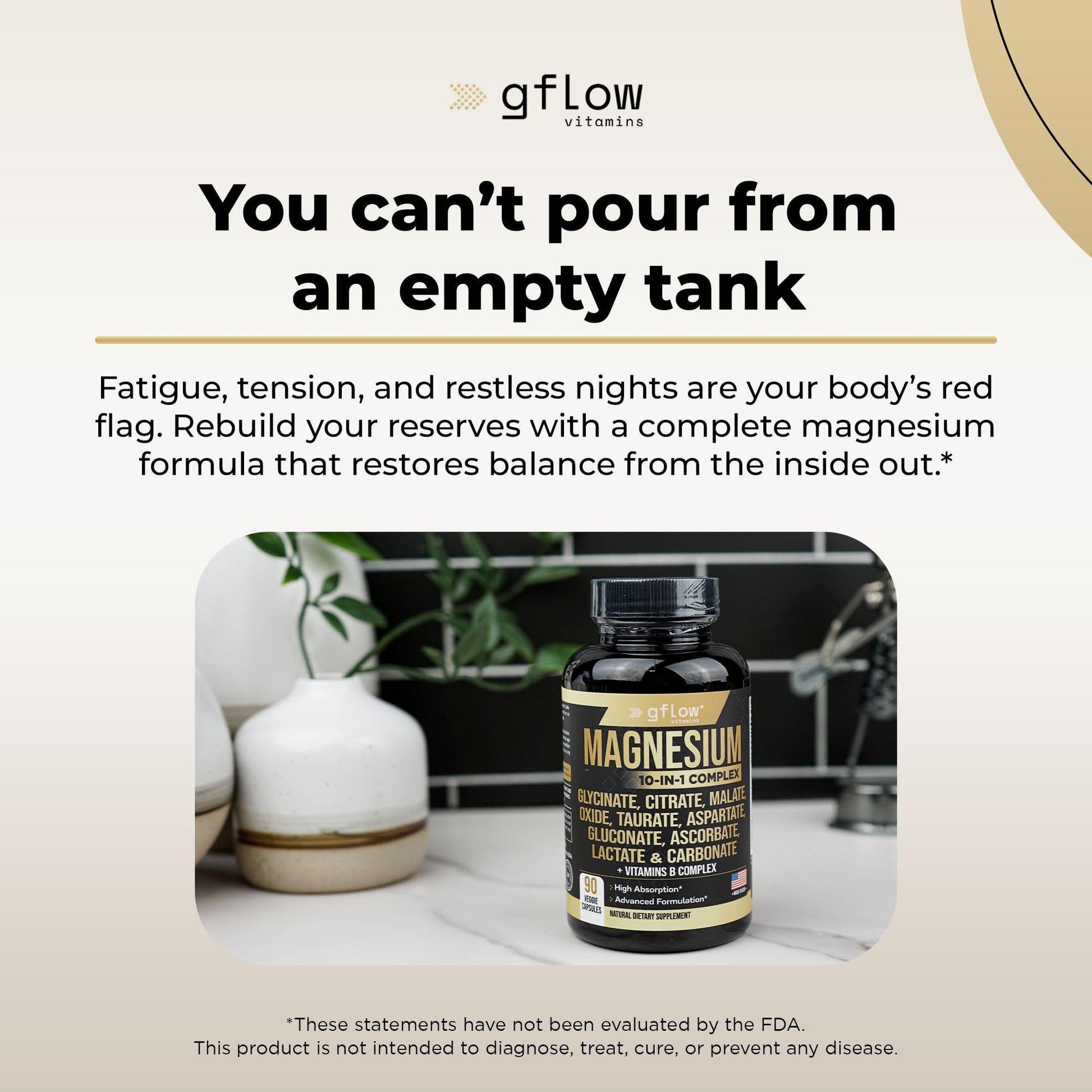 gflow vitamins Magnesium Complex Supplement - 10 Active Forms, Glycinate, Citrate, Malate, Oxide, Taurate, Aspartate, Gluconate, Ascorbate, Lactate, Carbonate, Plus More with Vitamin C B1 B2 B6 B12 - Maple Wellness Supplements