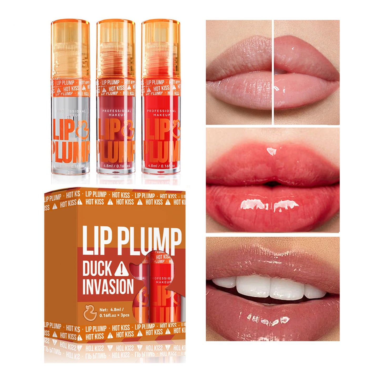 GHFCZOO 3 Colors Duck Lip Plumper Gloss, Hydrating Glitter Shine Primer Lip Tint, Non-Sticky Korean Plumping Lip Oil, Moisturizing Tinted Lip Balm for Sexy, Glossy Lips (Set A, 3pcs/set) - Maple Wellness Supplements