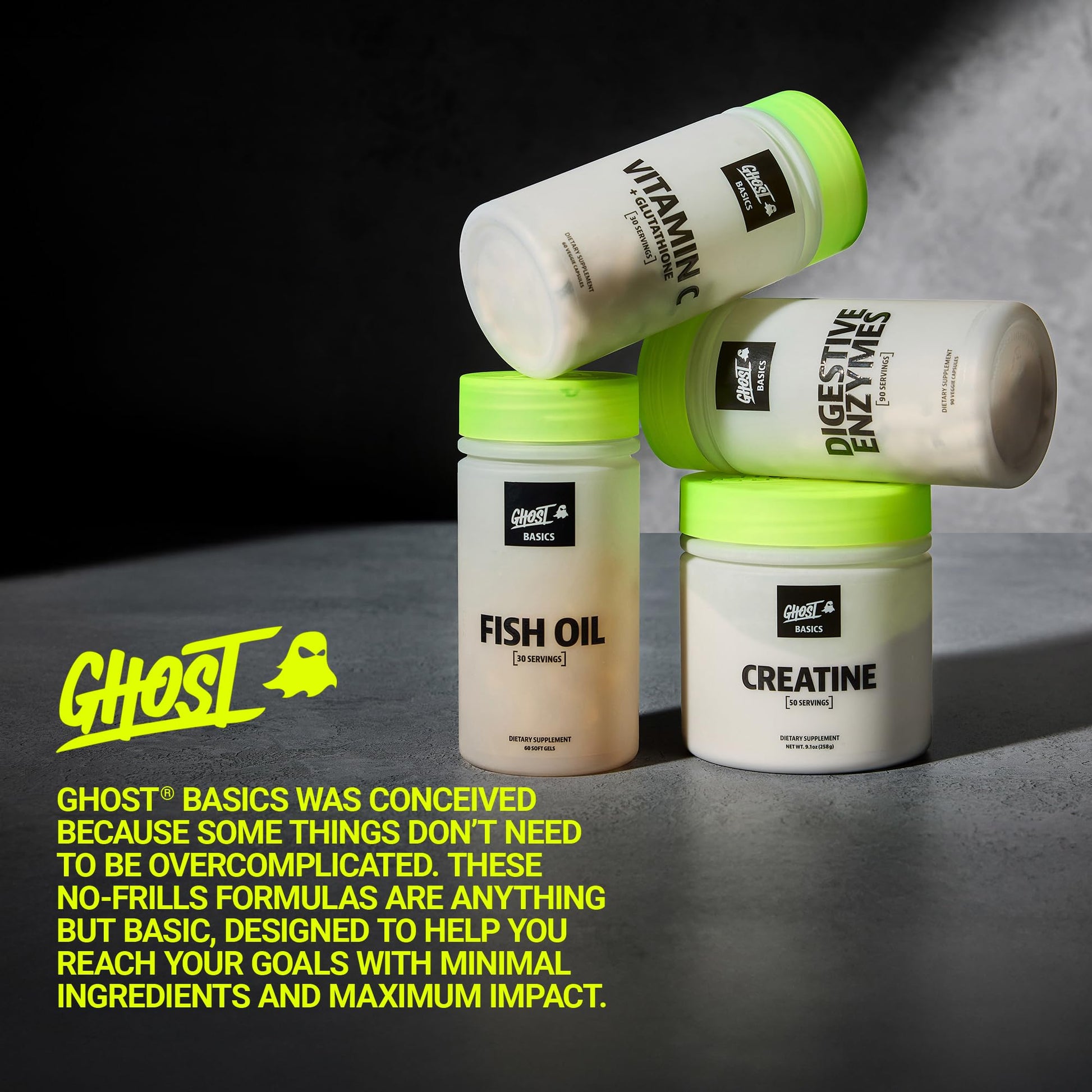 GHOST Basics Creatine Monohydrate Powder for Men & Women – 5G Creapure Creatine Workout Supplement for Muscle Gain – Vegan, Soy Free & Gluten Free - 50 Servings - Maple Wellness Supplements