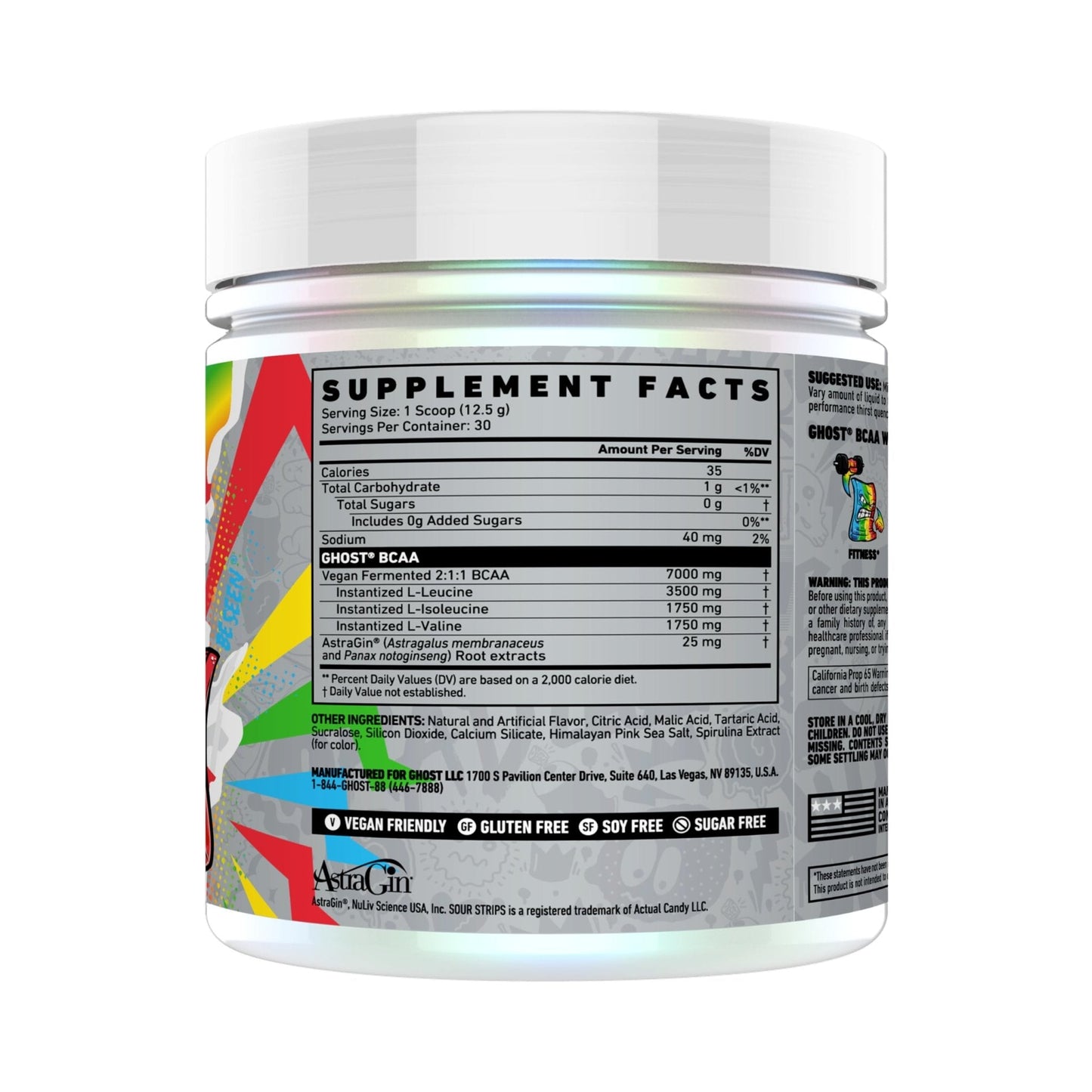 GHOST BCAA Powder Amino Acids Supplement, Sour Strips - 30 Servings - Sugar-Free Intra, Post & Pre Workout Amino Powder - Maple Wellness Supplements