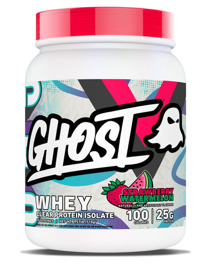 GHOST Clear Whey Isolate Protein Powder, Strawberry Watermelon - 1.57 LB Tub, 25G of Whey Protein - Post Workout Drink for Muscle Gain & Recovery – Sugar Free, Soy Free & Zero Fat, 20 Servings - Maple Wellness Supplements