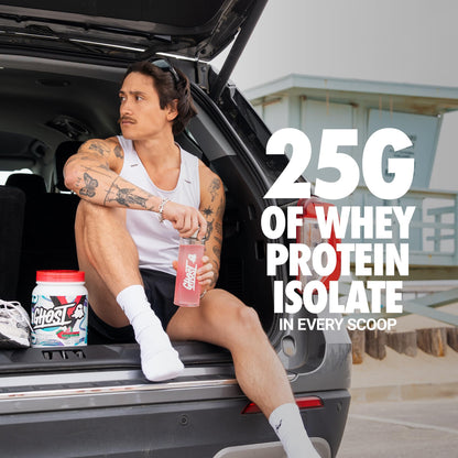 GHOST Clear Whey Isolate Protein Powder, Strawberry Watermelon - 1.57 LB Tub, 25G of Whey Protein - Post Workout Drink for Muscle Gain & Recovery – Sugar Free, Soy Free & Zero Fat, 20 Servings - Maple Wellness Supplements