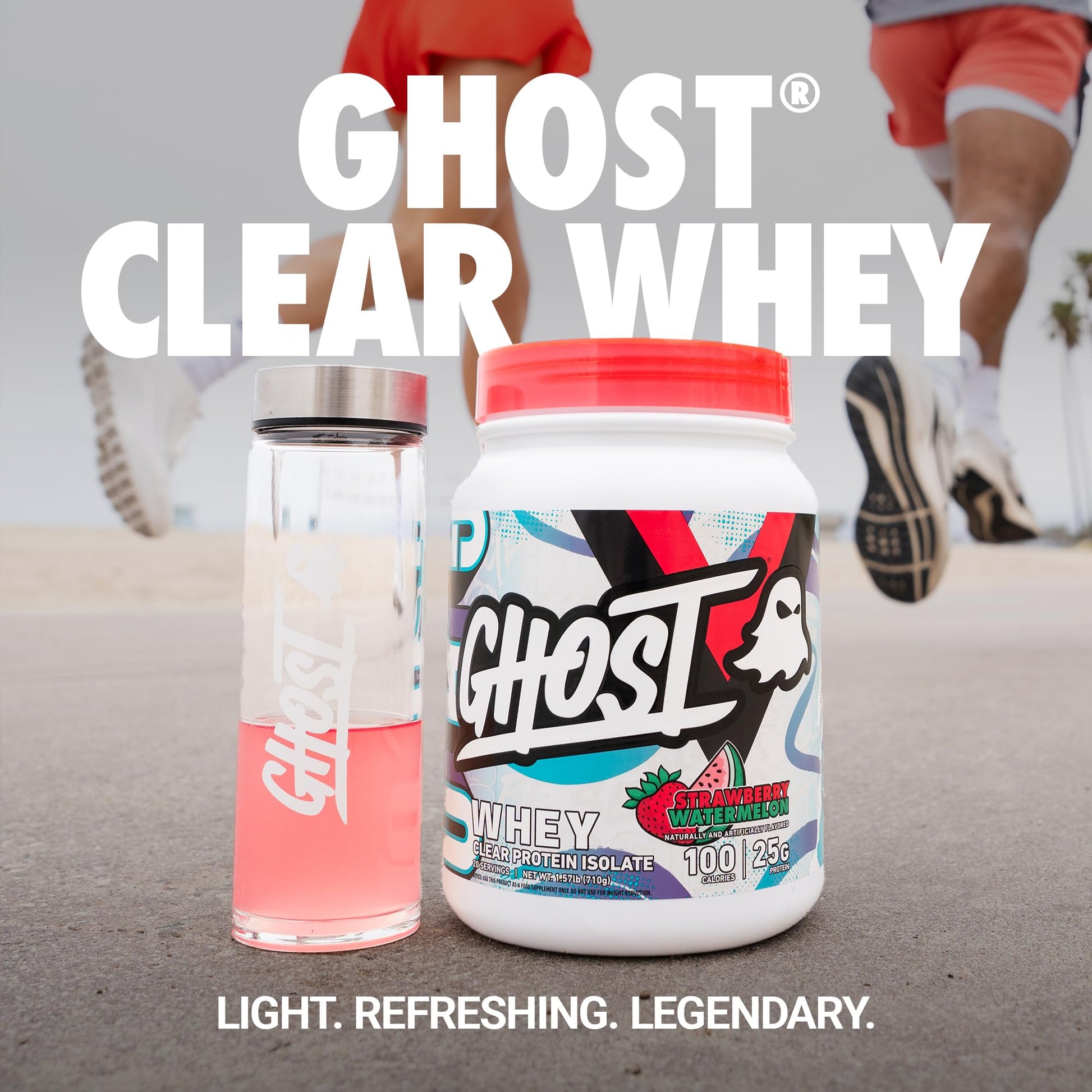 GHOST Clear Whey Isolate Protein Powder, Strawberry Watermelon - 1.57 LB Tub, 25G of Whey Protein - Post Workout Drink for Muscle Gain & Recovery – Sugar Free, Soy Free & Zero Fat, 20 Servings - Maple Wellness Supplements