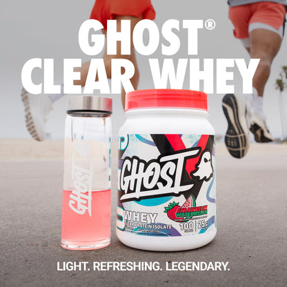 GHOST Clear Whey Isolate Protein Powder, Strawberry Watermelon - 1.57 LB Tub, 25G of Whey Protein - Post Workout Drink for Muscle Gain & Recovery – Sugar Free, Soy Free & Zero Fat, 20 Servings - Maple Wellness Supplements
