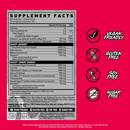 GHOST Legend Pre Workout Powder, Sonic Cherry Limeade - 30 Servings – Pre-Workout for Men & Women with Choline, L-Citrulline, - Maple Wellness Supplements