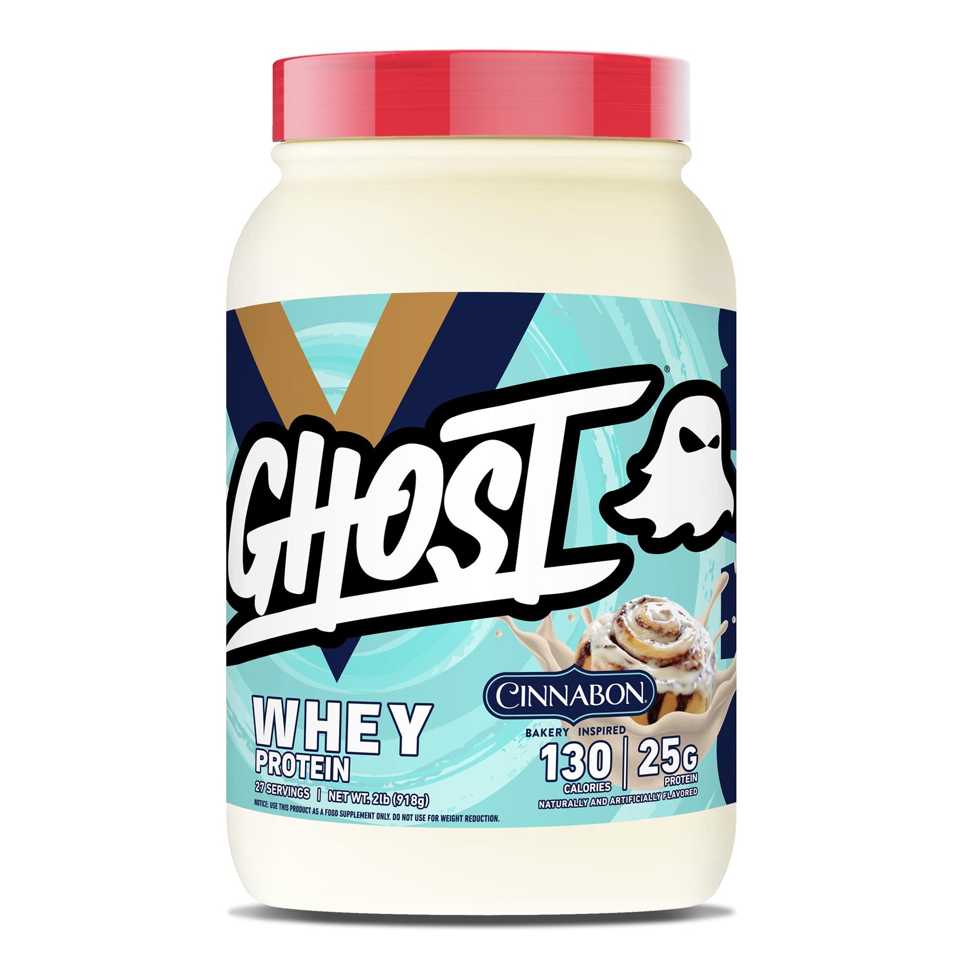 GHOST Whey Protein Powder, Cinnabon - 2LB Tub, 25G of Protein - Cinnamon Roll Flavore - Maple Wellness Supplements