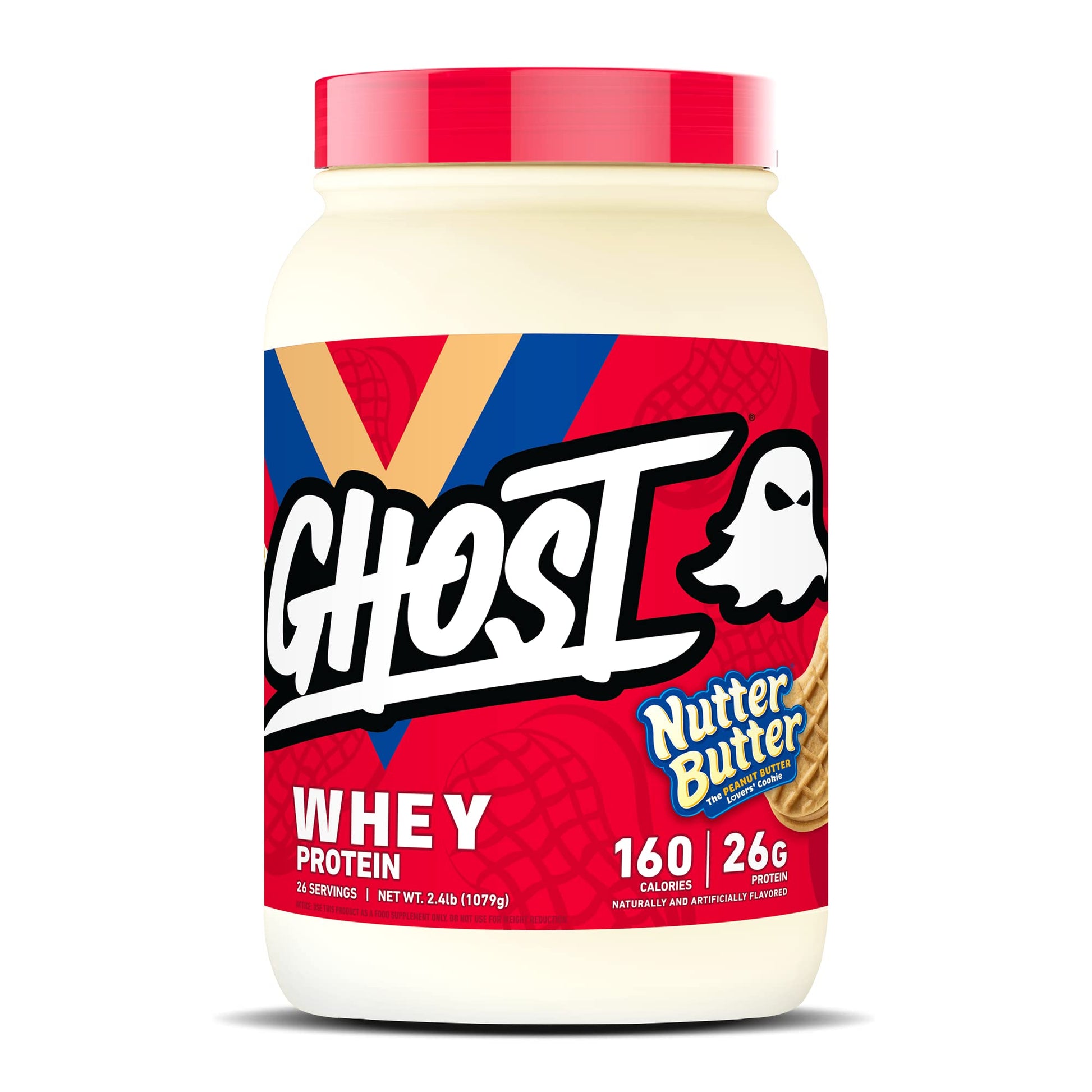 GHOST Whey Protein Powder, Nutter Butter - 2LB Tub, 26G of Protein - Peanut Butter - Maple Wellness Supplements