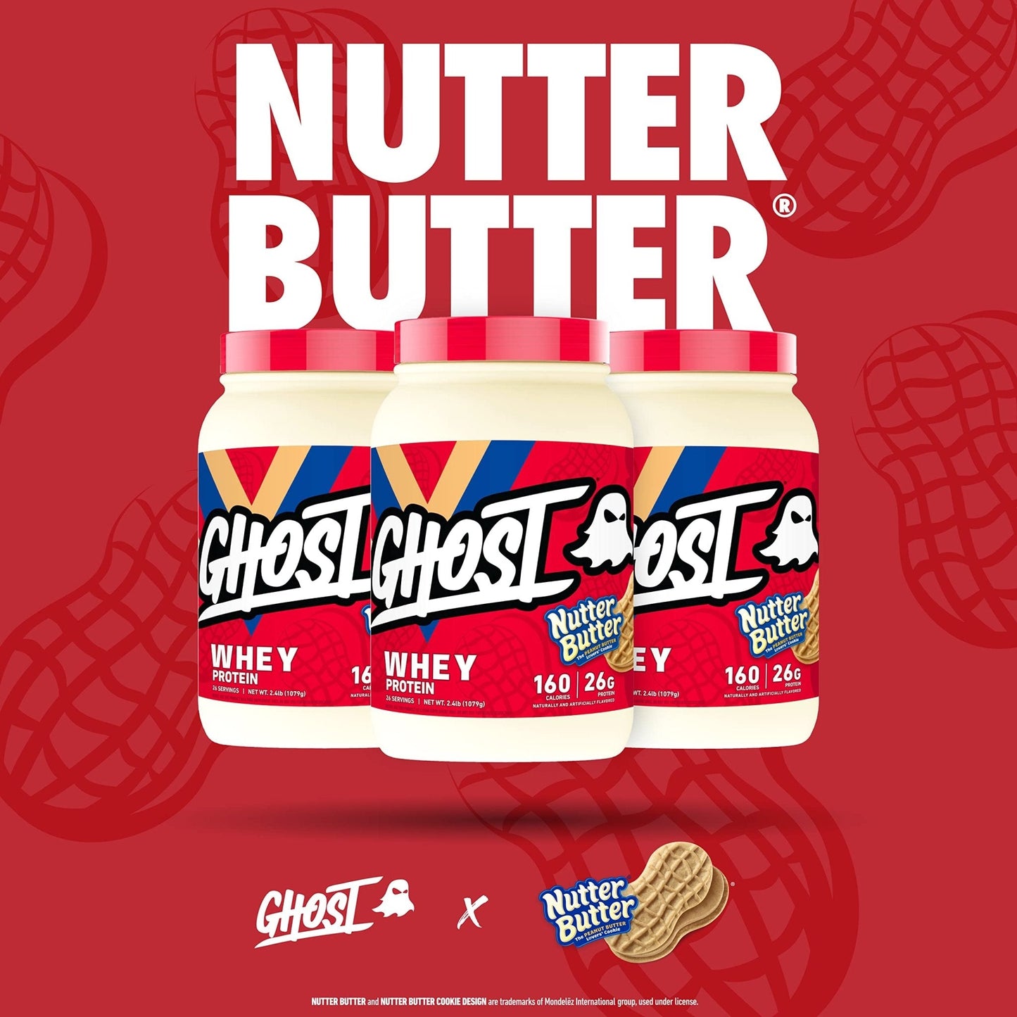 GHOST Whey Protein Powder, Nutter Butter - 2LB Tub, 26G of Protein - Peanut Butter - Maple Wellness Supplements