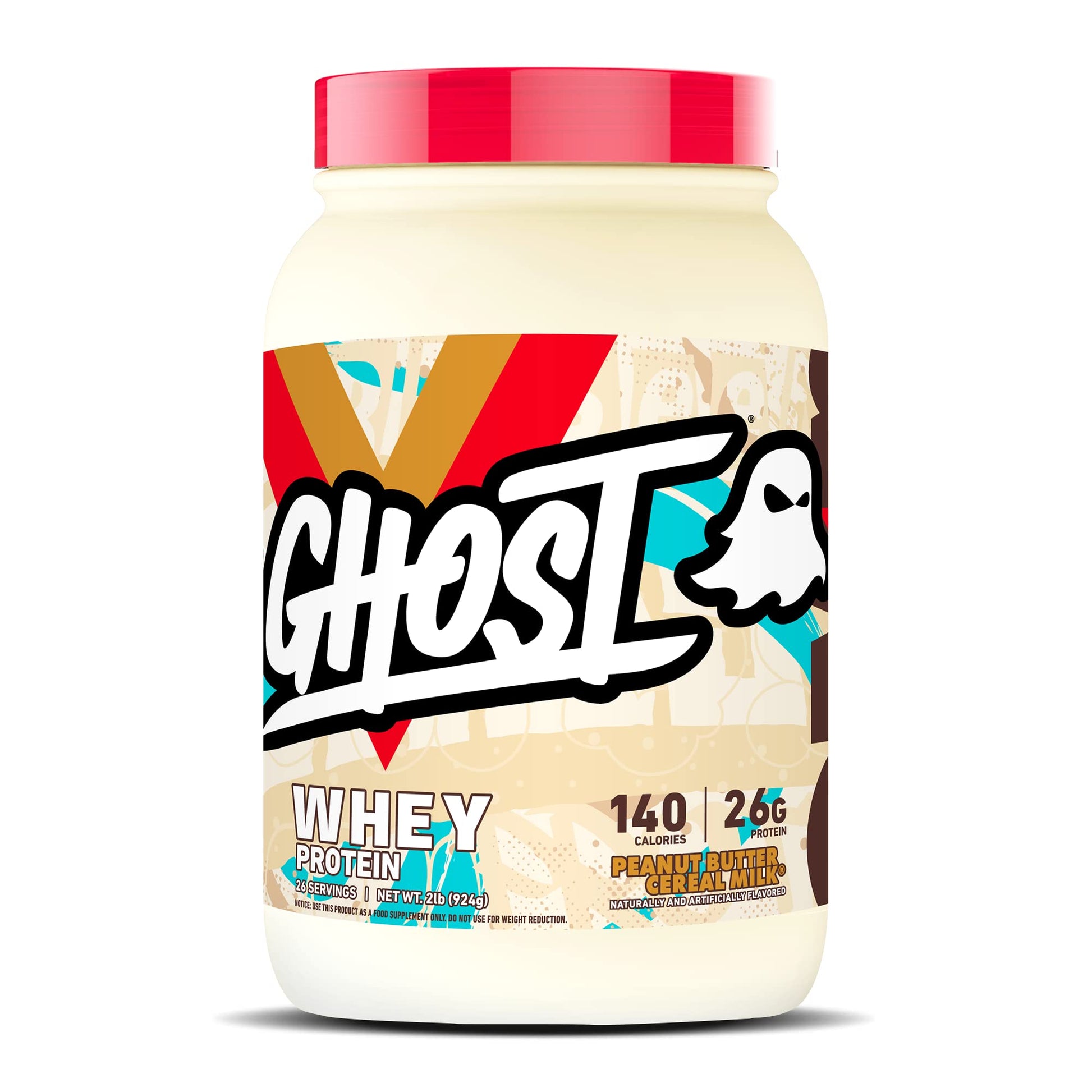 GHOST Whey Protein Powder, Peanut Butter Cereal Milk - 2LB Tub, 26G of Protein - Maple Wellness Supplements