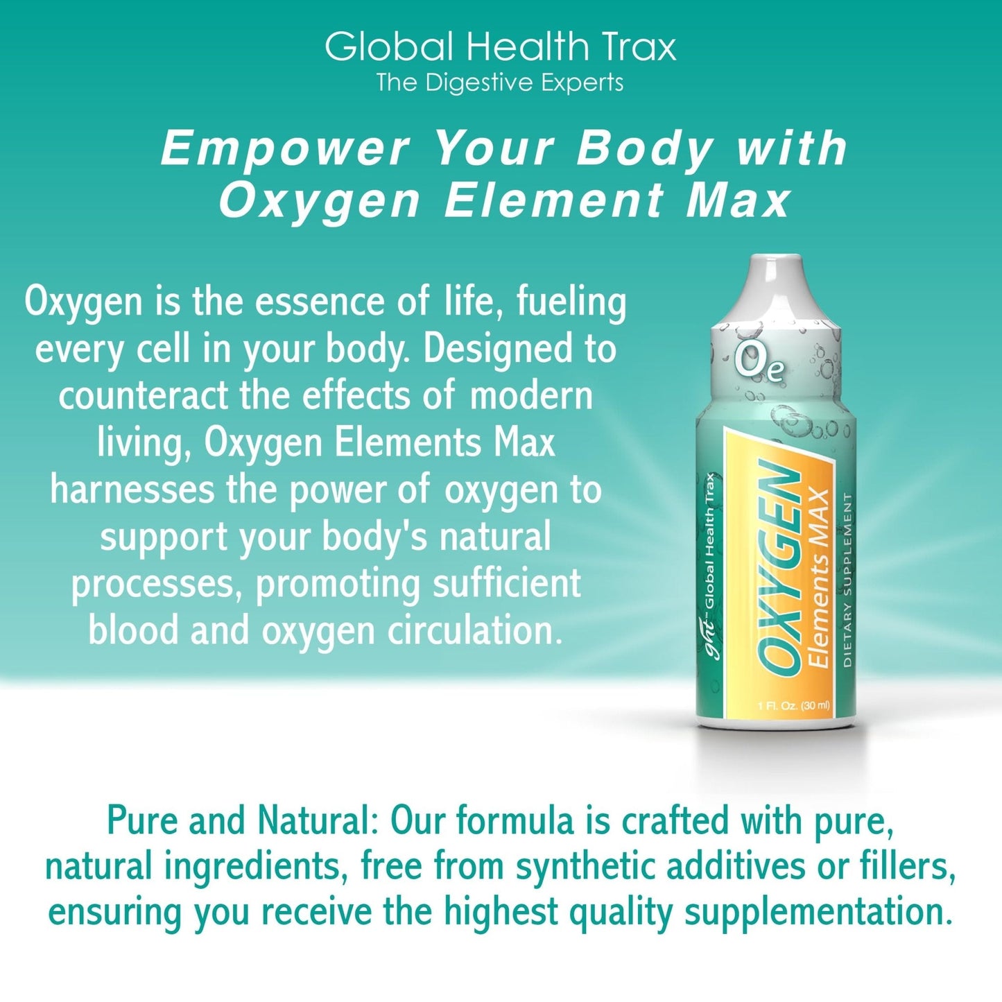 GHT Oxygen Elements Max Liquid Oxygen Drops in 1 Ounce Bottle, Portable Supplement - Bolster Endurance and Stamina, Cleanse Cells (2 Pack) - Maple Wellness Supplements