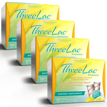 GHT - ThreeLac Lemon Probiotic Drink Mix for Digestive Health - Advanced Probiotic Powder Formula for Men, Women, and Kids - Immune Support & Gut Balance, Non-GMO - 240 Packets - Maple Wellness Supplements