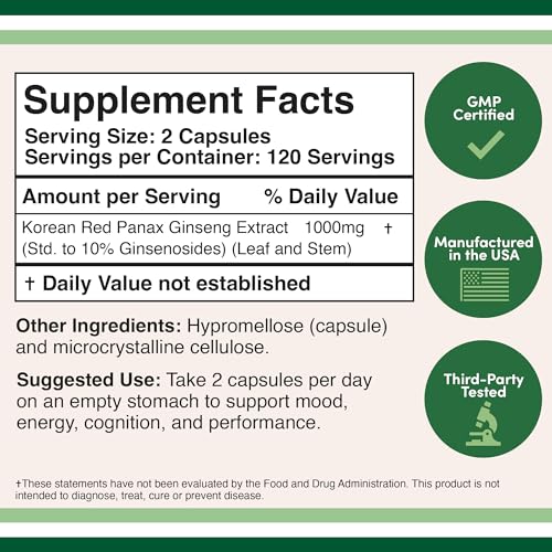 Ginseng Capsules (Korean Red Ginseng Extract, Panax Ginseng 10% Ginsenosides) - Maple Wellness Supplements