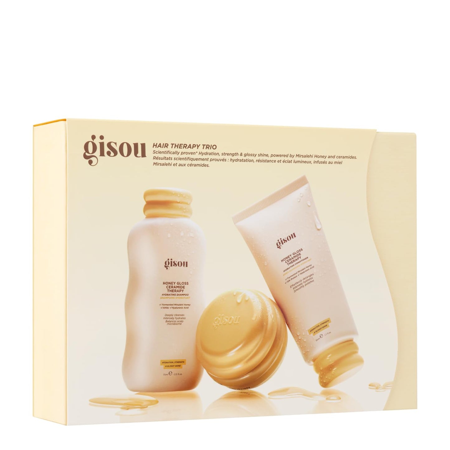 Gisou Honey Gloss Hair Therapy Trio - Mini Shampoo, Hair Mask and Conditioner for smoother, stronger and glossier hair - Maple Wellness Supplements