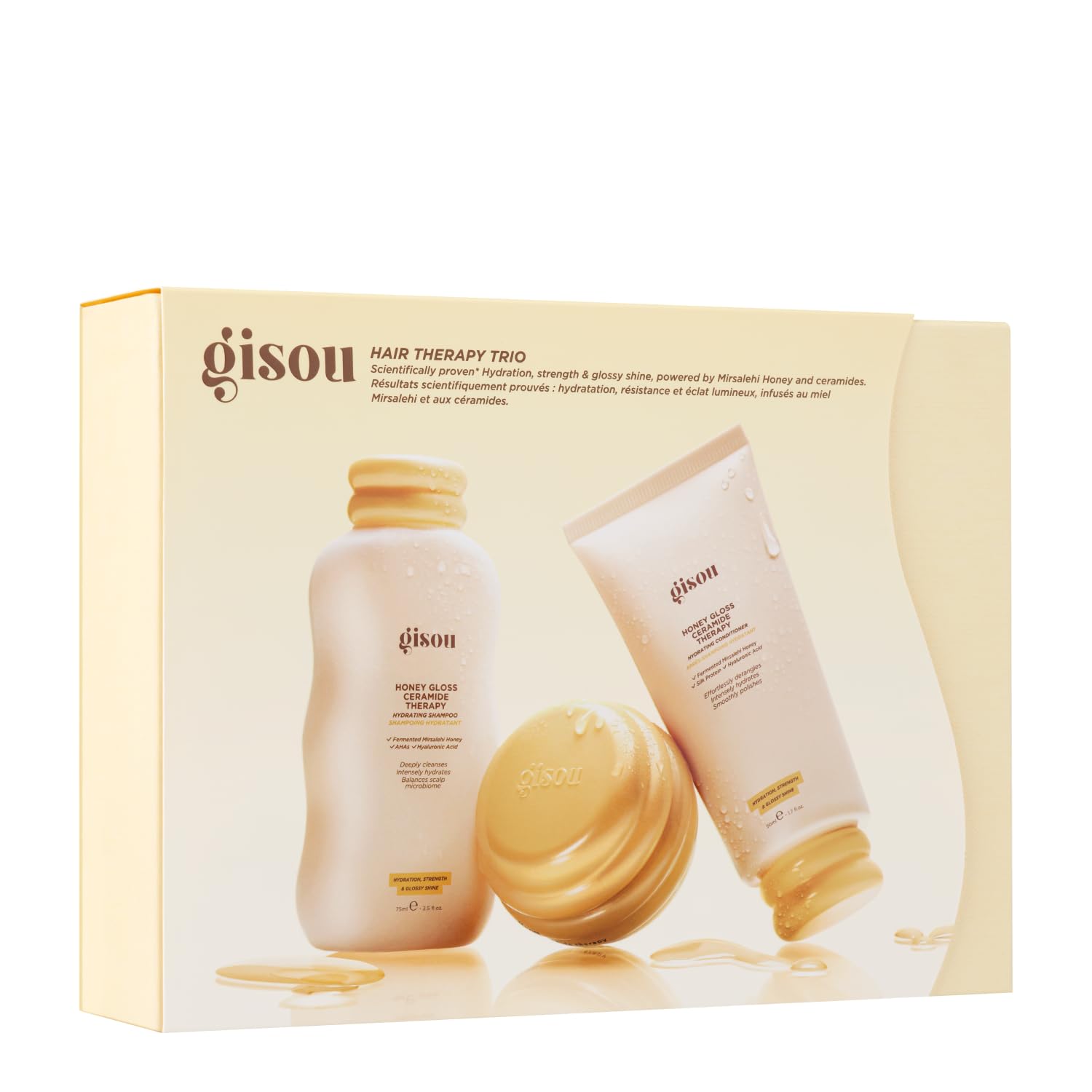 Gisou Honey Gloss Hair Therapy Trio - Mini Shampoo, Hair Mask and Conditioner for smoother, stronger and glossier hair - Maple Wellness Supplements