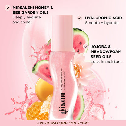 Gisou Honey Infused Hydrating Lip Oil, Nourishing Lip Moisturizer for Dry Lips (Watermelon Sugar) - Maple Wellness Supplements