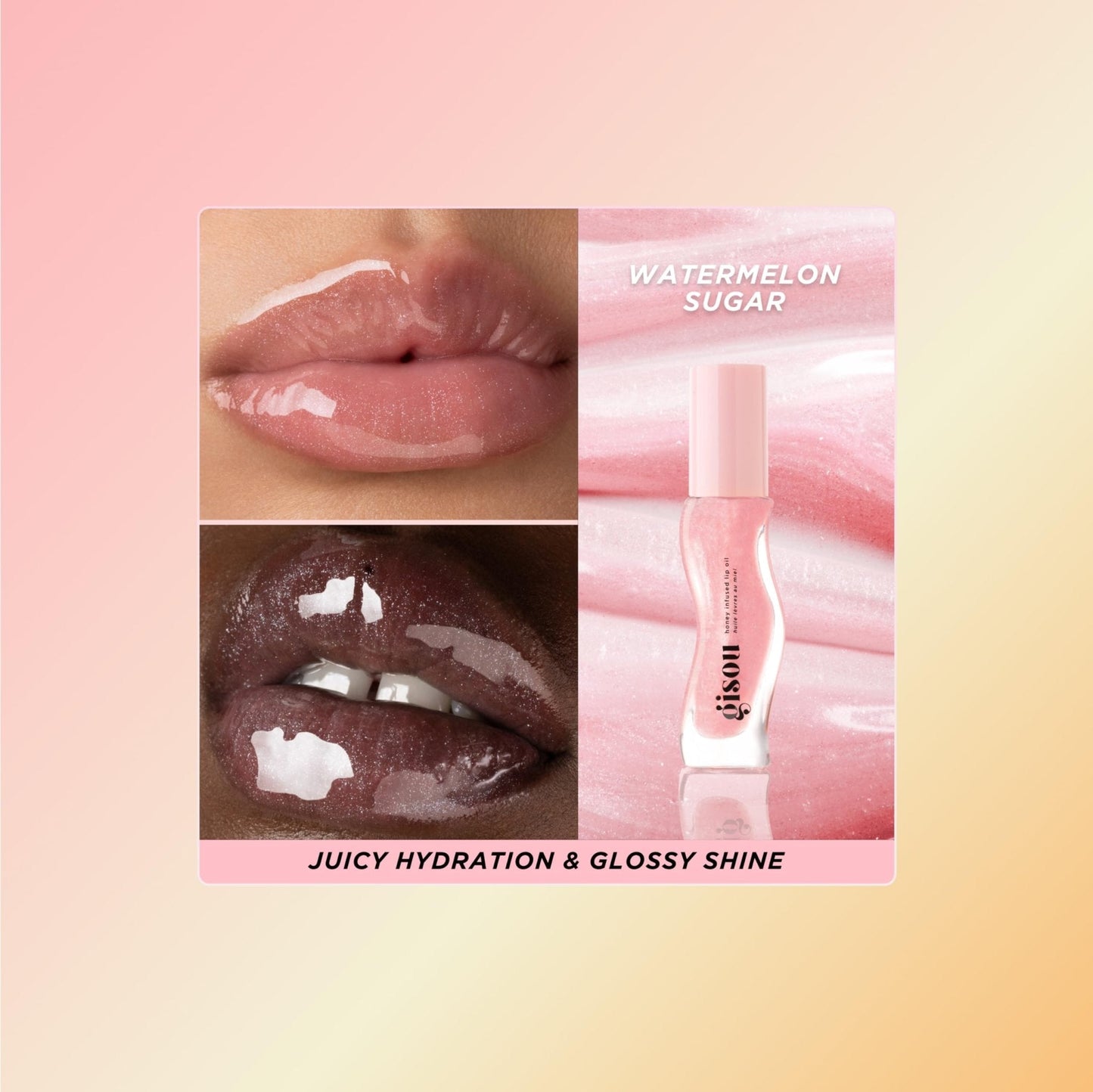 Gisou Honey Infused Hydrating Lip Oil, Nourishing Lip Moisturizer for Dry Lips (Watermelon Sugar) - Maple Wellness Supplements