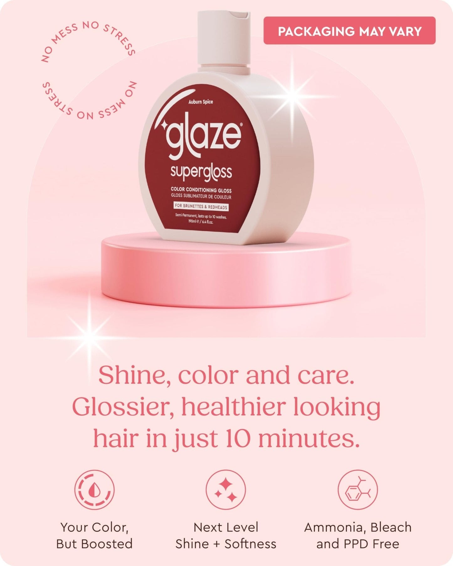 Glaze Color Conditioning Gloss - Tinted Moisturizer for Brown or Red Hair, Boosts Color and Shine, Repairs Damage - Auburn Spice, 6.4 oz - Maple Wellness Supplements