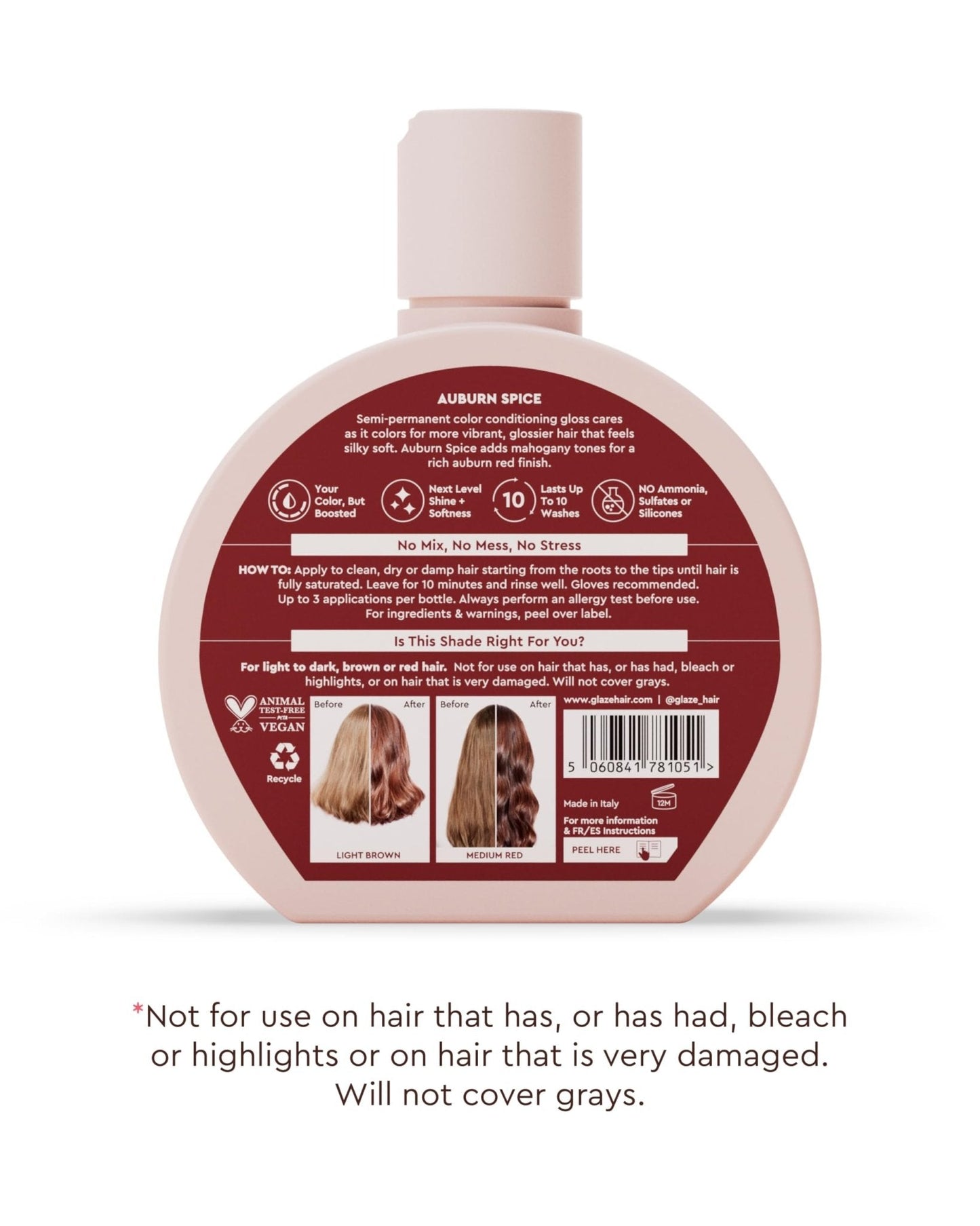 Glaze Color Conditioning Gloss - Tinted Moisturizer for Brown or Red Hair, Boosts Color and Shine, Repairs Damage - Auburn Spice, 6.4 oz - Maple Wellness Supplements
