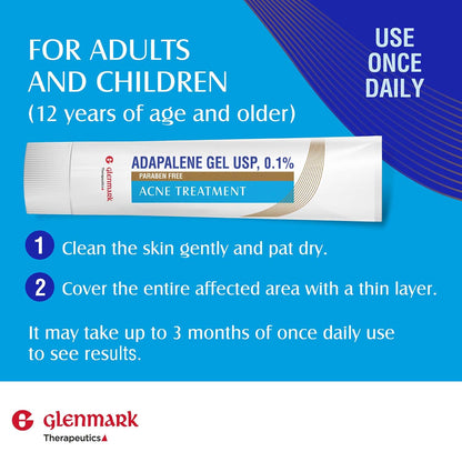 Glenmark Therapeutics Adapalene Gel 0.1% Acne Treatment, Paraben Free Topical Retinoid Cream for Face - Maple Wellness Supplements