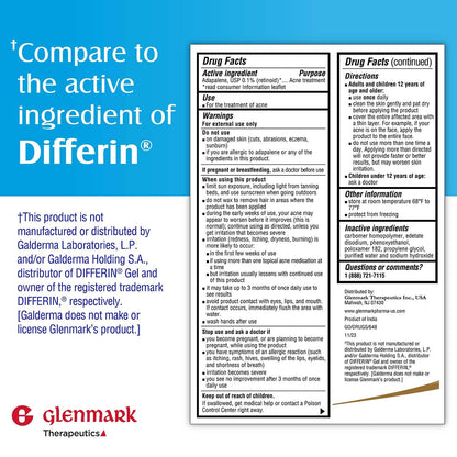 Glenmark Therapeutics Adapalene Gel 0.1% Acne Treatment, Paraben Free Topical Retinoid Cream for Face - Maple Wellness Supplements