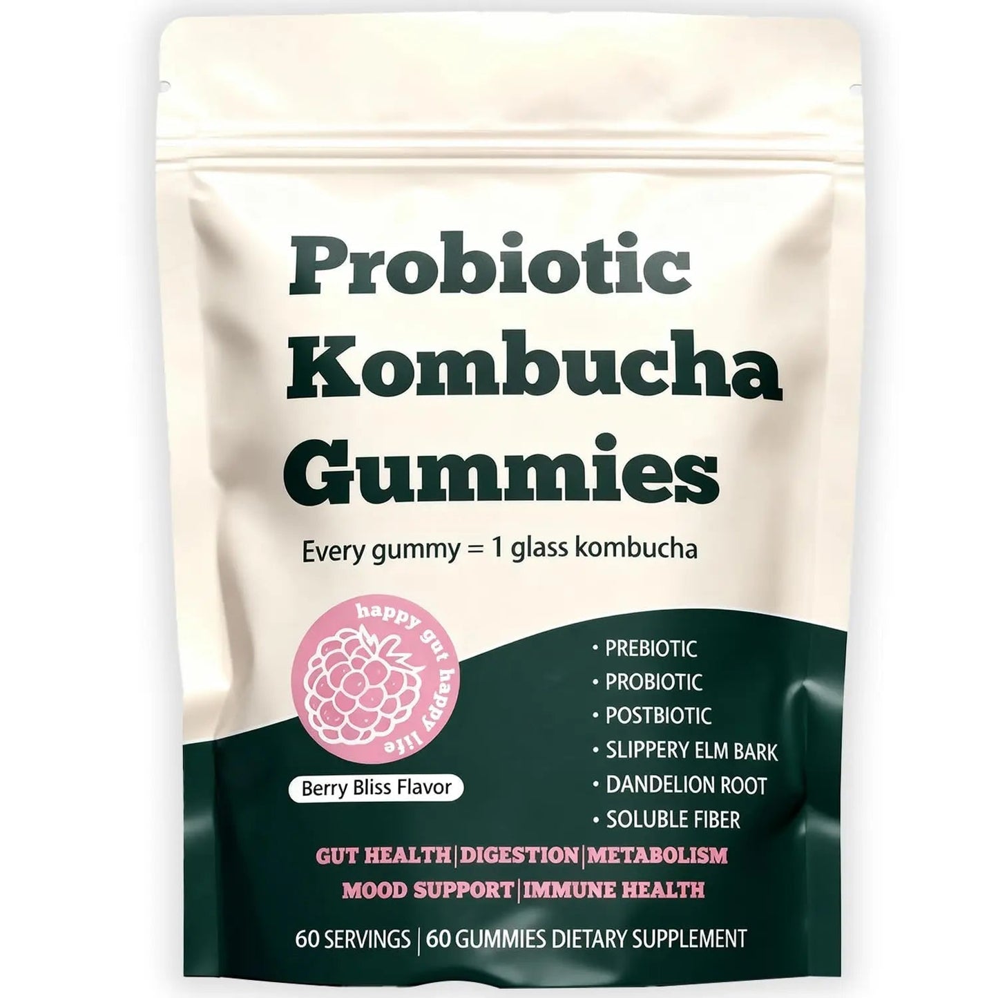 Glo Vous Probiotic Kombucha Gummies – 60 Gummies, with Prebiotics, Postbiotics & Fiber,Includes Slippery Elm, Dandelion Root & MCT Oil,Supports Digestive Health, Bloating Relief & Gut Support - Maple Wellness Supplements
